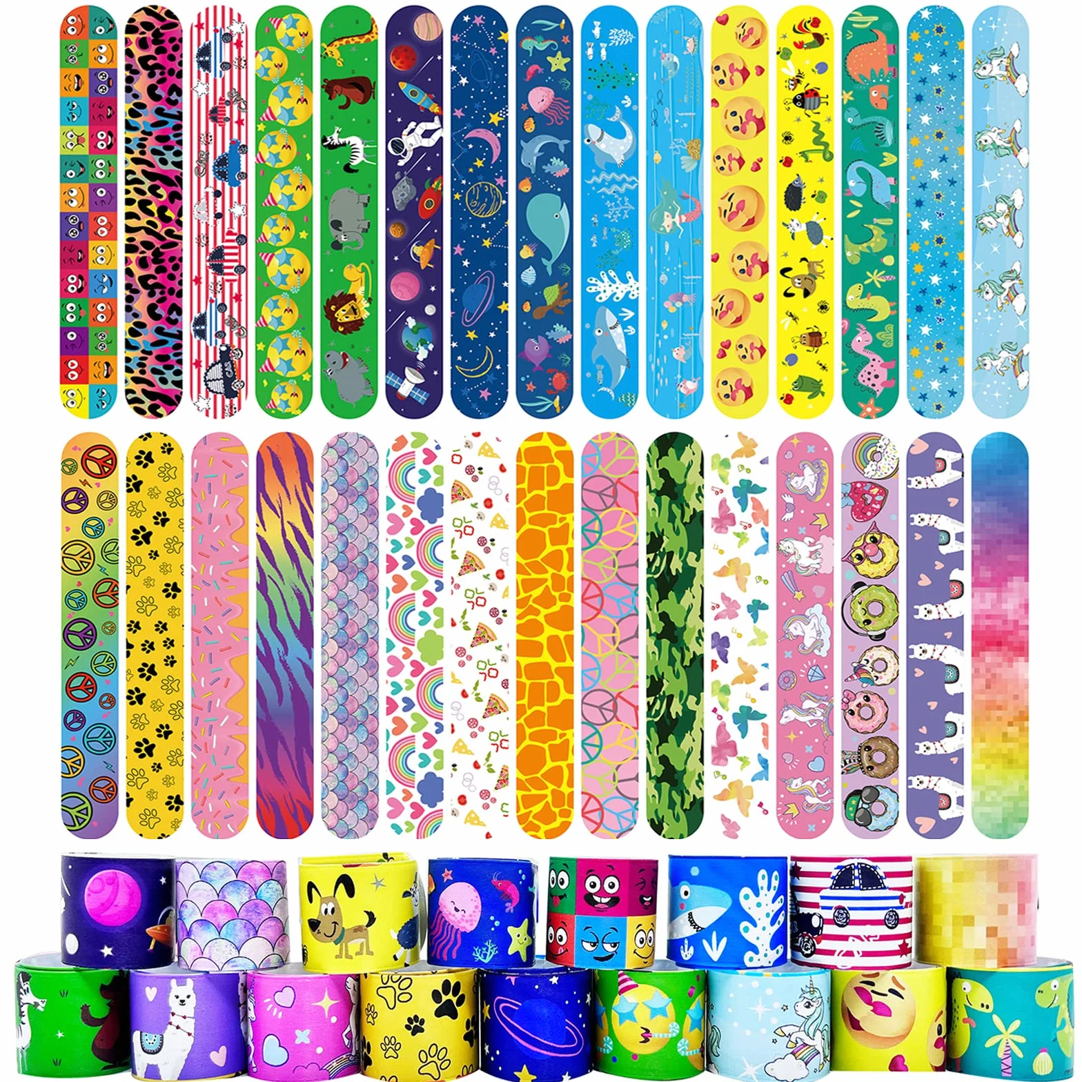 Slap Bracelet 24/30/50 pcs Animaux Dinosaures Licorne Sirène Enfants Filles Garçons