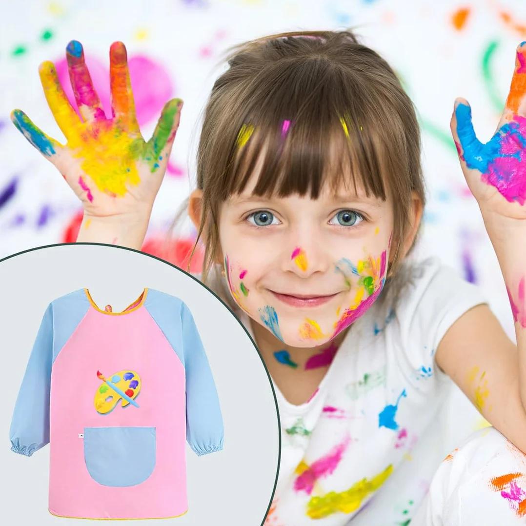HUKUMA Tablier Peinture Enfant Imperméable Manche Longue 7-11 Ans avec Poche