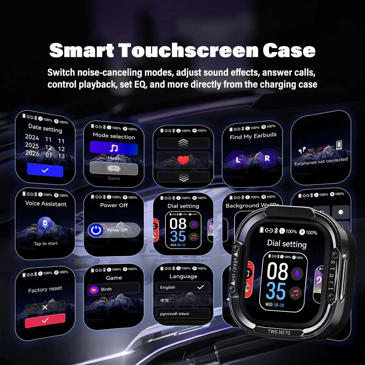 Ecouteur Traducteur Instantané 165 Langues Bluetooth 6.0 Écran Tactile 7 Modes Autonomie 60 h Noir