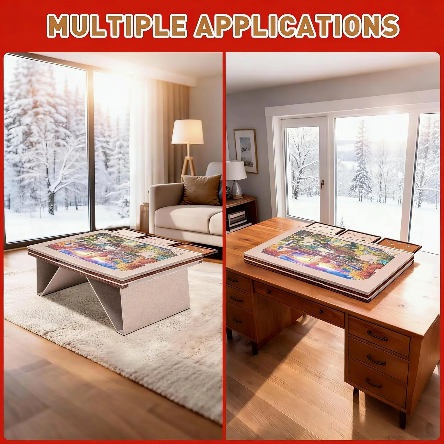 Support Puzzle,Table avec 3 Angles d'Inclinaison Réglables,Ultra-Légère Et Portable,avec des Pieds Pliables Et 3 Tiroirs,Conception 2-en-1 Légère pour Adultes,Convient pour Un Puzzle De 1000 Pièces