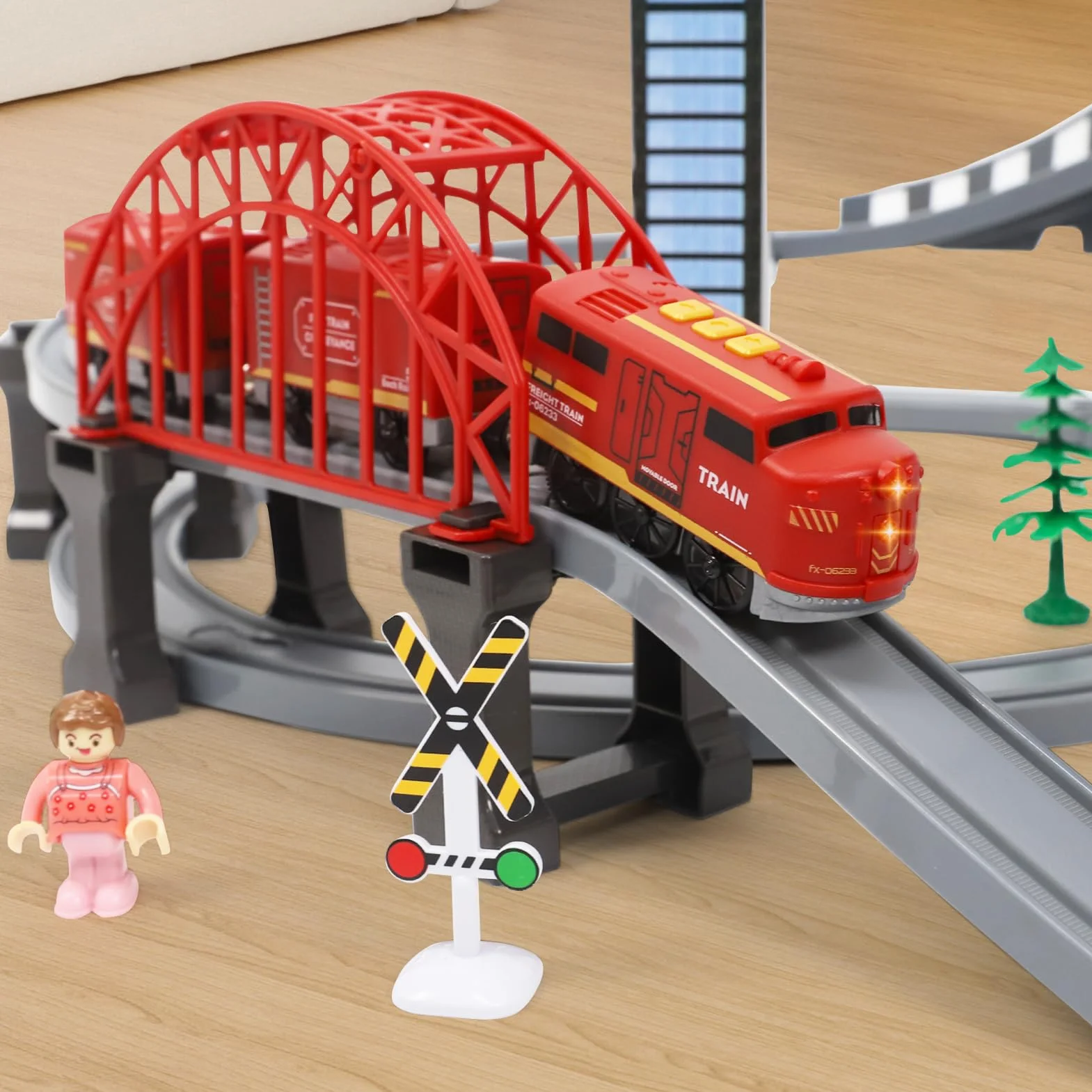 Train Électrique Enfant 128 Pièces, Circuit Voiture Jouet 3-8 Ans Cadeau Anniversaire Garçons Filles
