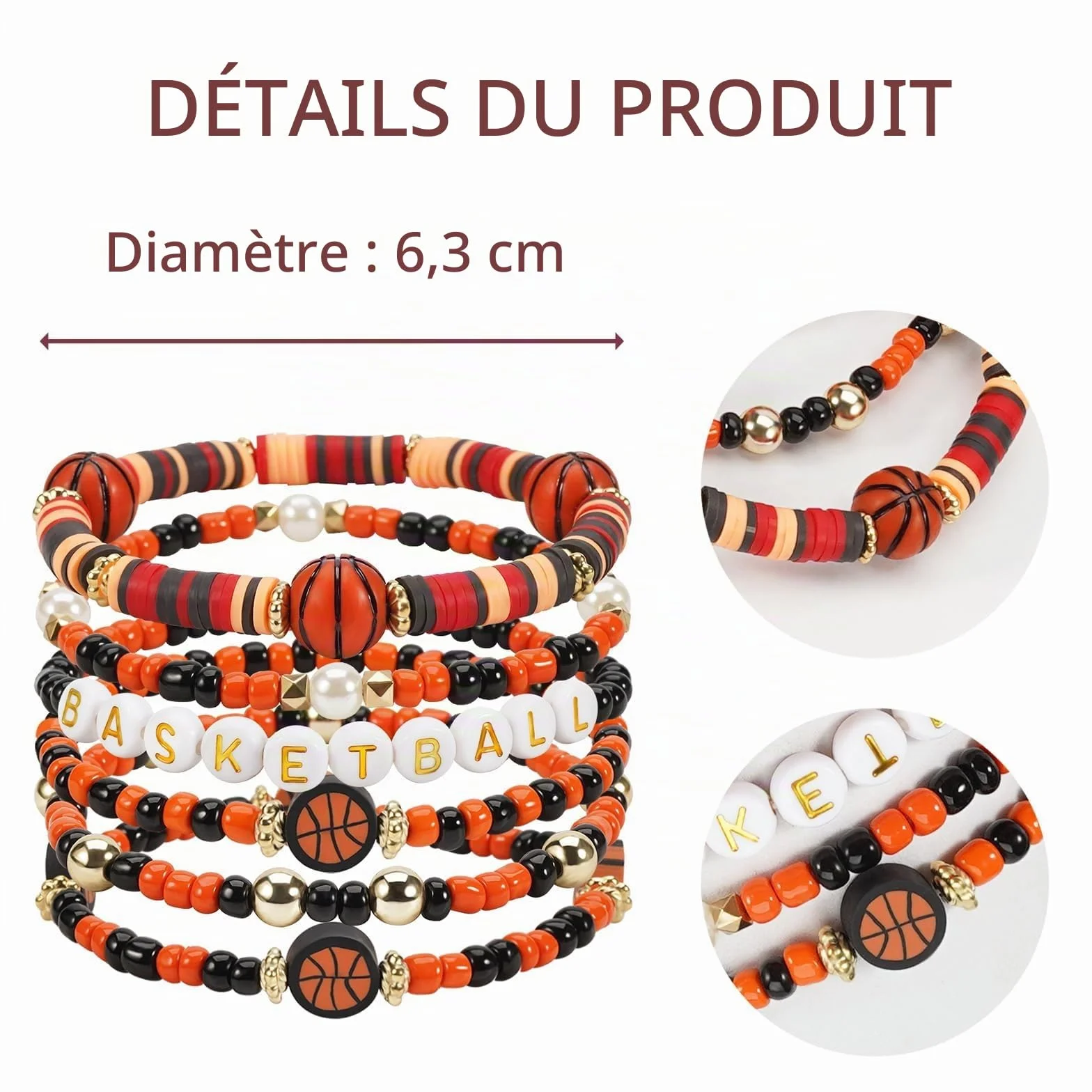 Bracelets Basketball Sport Élastique DIY Perles Cadeau Anniversaire pour Garçon Fille