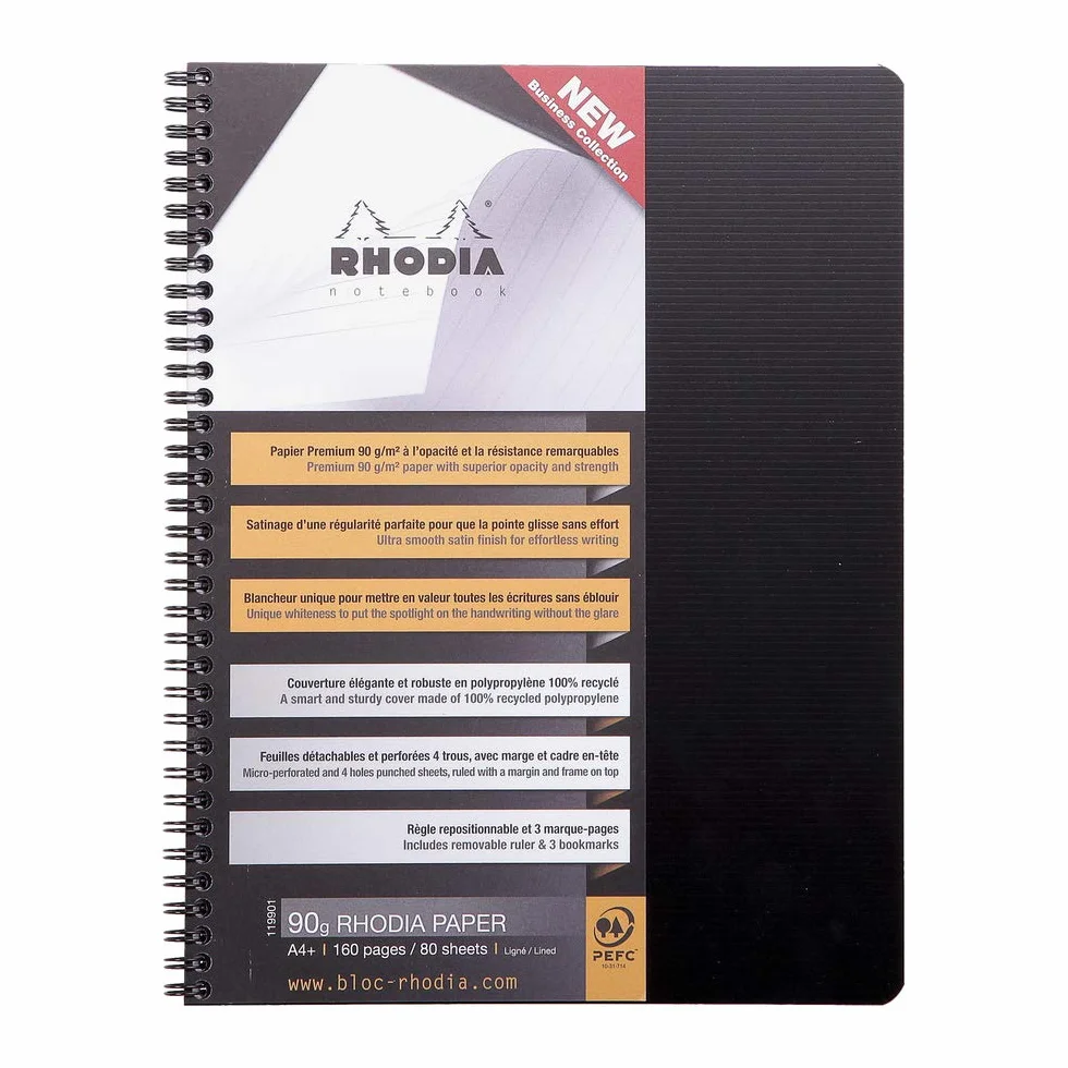 Rhodia 119901C Cahier à Spirale A4+ 22,5 x 29,7 cm Ligné 160 Pages Clairefontaine 90 g/m² Couverture Polypro