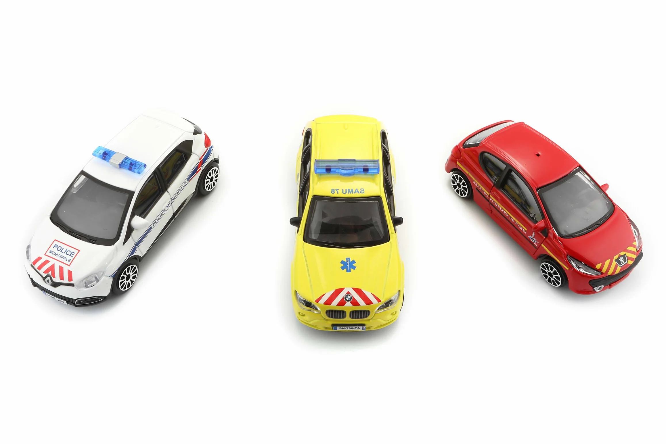 Bburago 1:43 Véhicules Urgences Françaises Pack 3 Police Municipale Sapeurs Pompiers Paris SAMU 30009