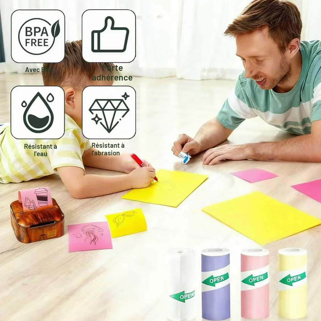 Mini Rouleaux Papier Autocollant Thermique 57x25mm pour Imprimante Phomemo Memoking - Lot de 8
