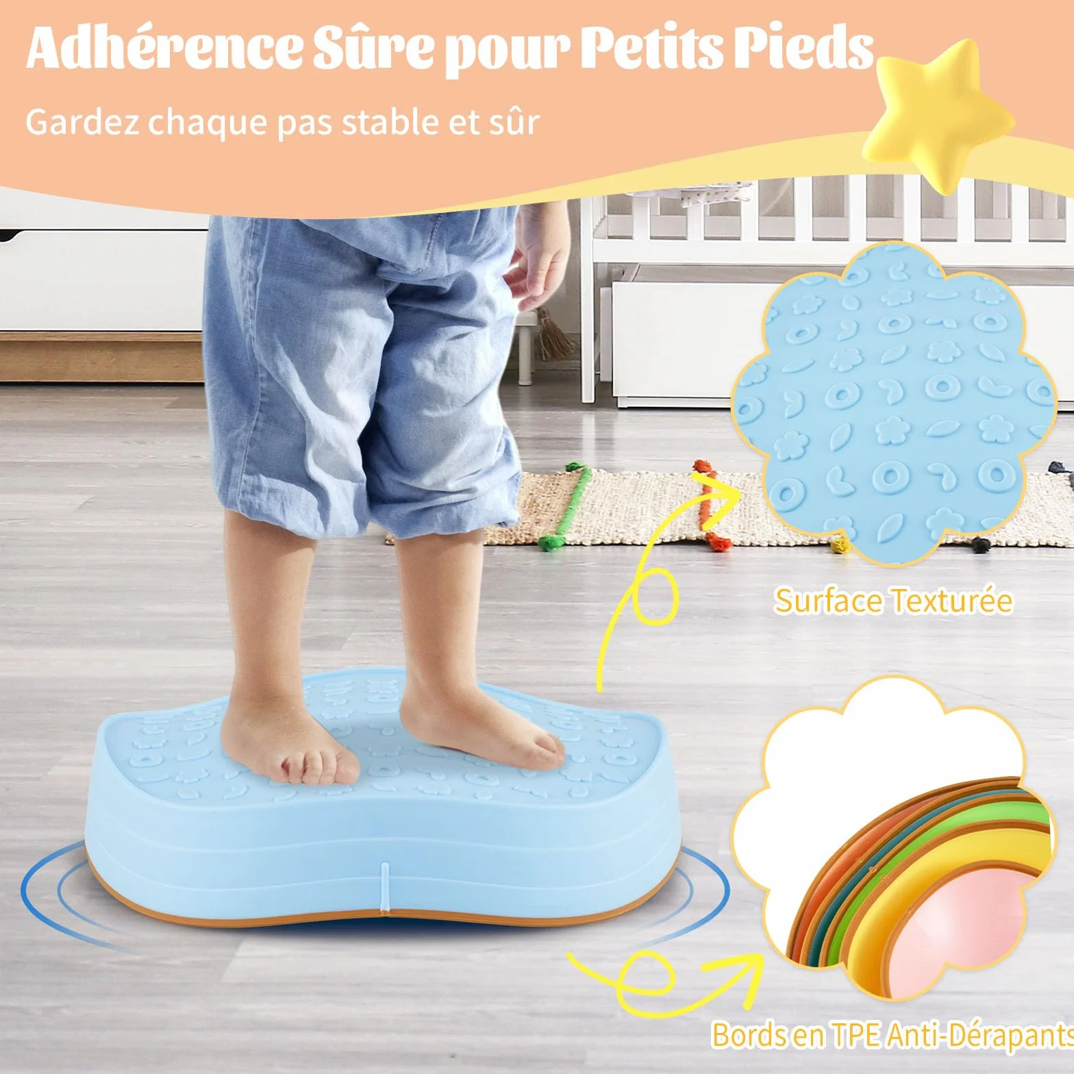 GOPLUS Pierres d'Équilibre pour Enfants, 5 Pièces Parcours de Motricité Antidérapantes Empilables avec Sac de Rangement
