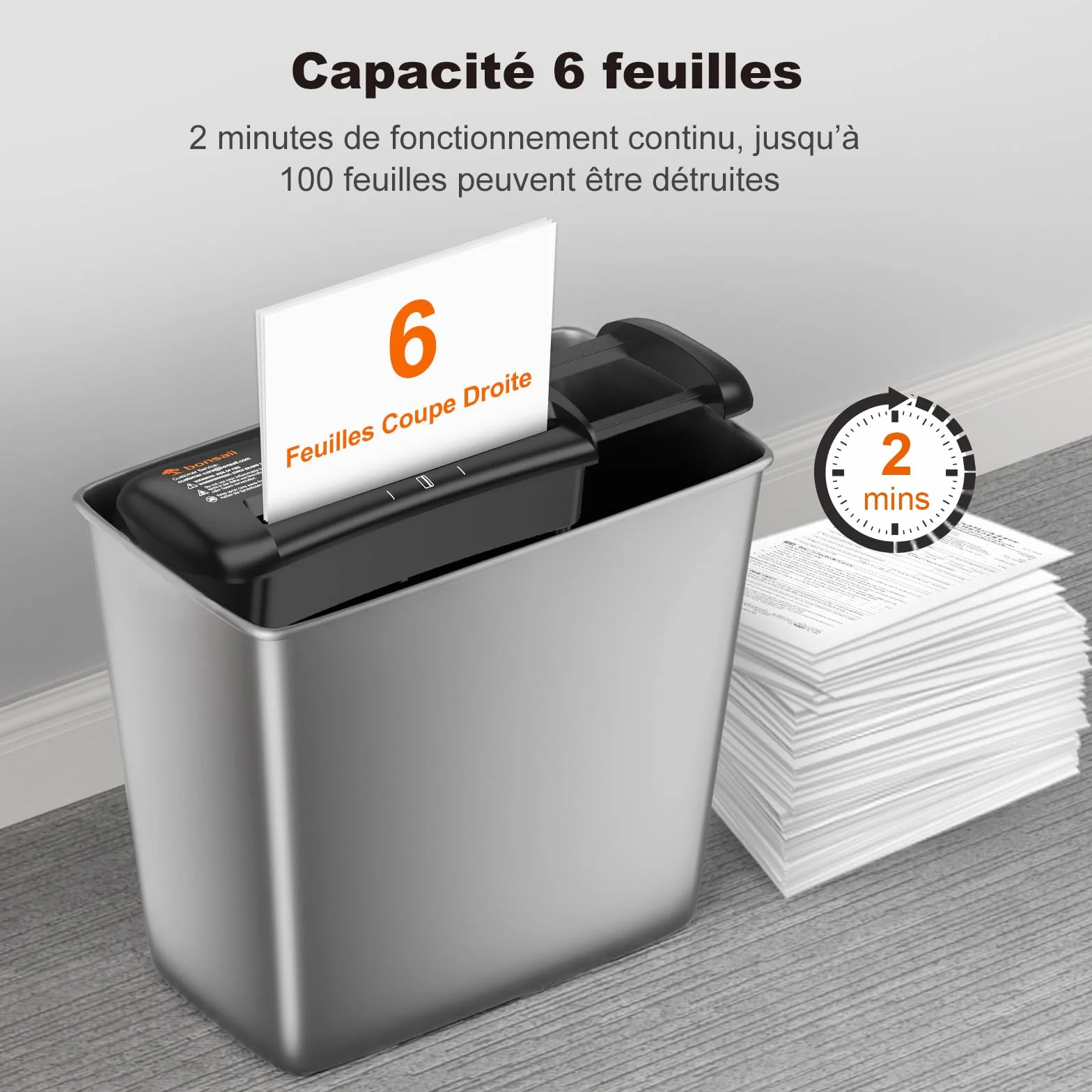 Bonsaii Destructeur de Documents 6 Feuilles Coupe en Bande 6mm S119-A