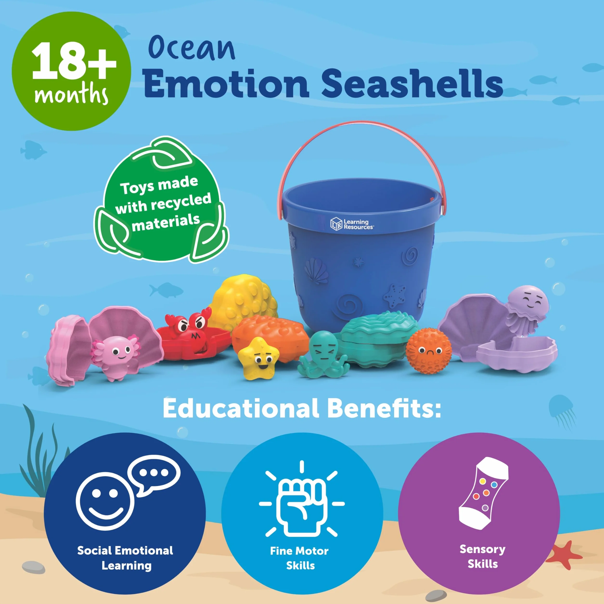 Learning Resources Coquillages Émotion Océan, Exploration des Émotions, Jeu Sensoriel, 19 Pièces, 18 Mois+