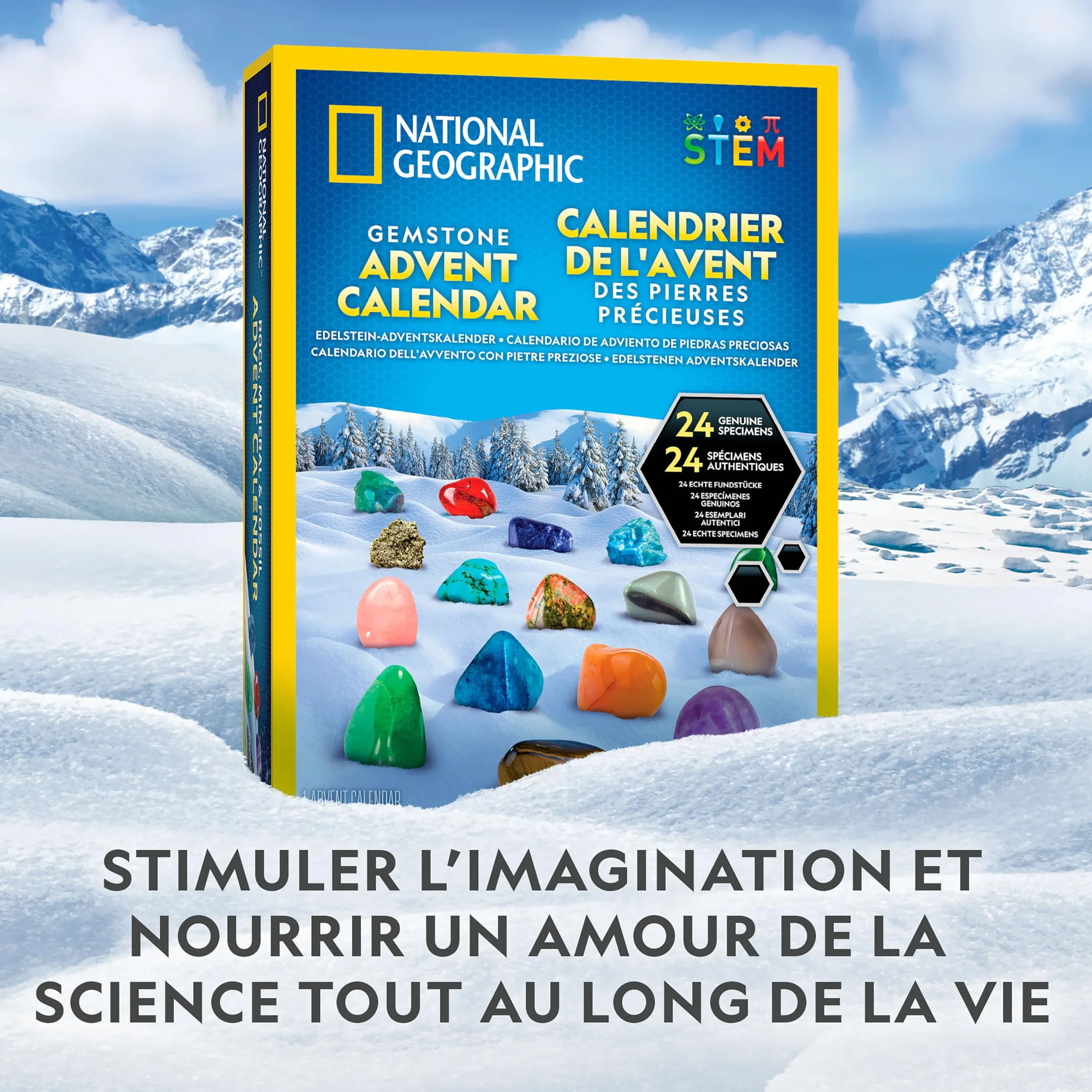 NATIONAL GEOGRAPHIC Calendrier de l'Avent Gemmes 2025 - 24 Gemmes à Découvrir, Collection de Roches Complète avec Mini Kit de Fouille
