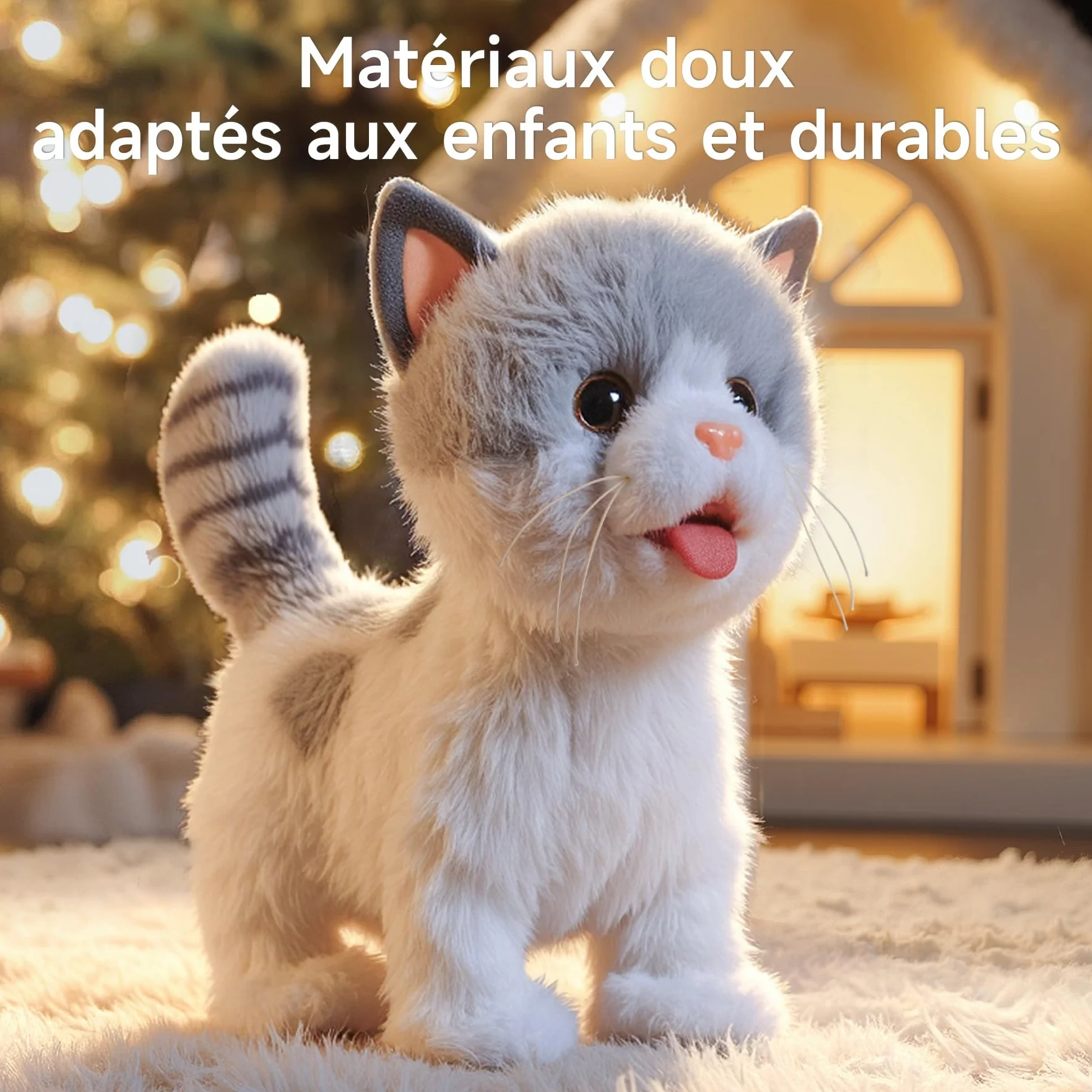Peluche Chat Interactif Enfant, Animaux Électronique Qui Marche et Aboie, Jouet pour Enfants 3-7 Ans Cadeau Fille Garçon