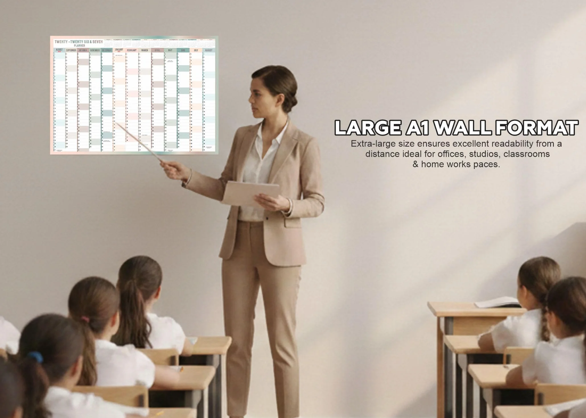 Agenda mural 2026-2027 A1 calendrier académique annuel grand planificateur août à août poster 59,4 x 84,1 cm