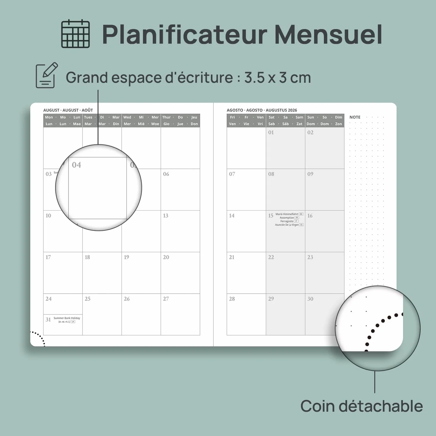 POPRUN Agenda 2026 2027 Semainier 22,5 x 16,5 cm Couverture Rigide Vert Militaire