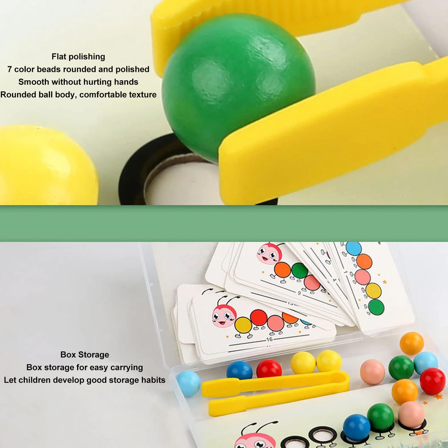 Jouet de Perles à Clip de Chenille en Bois, Exercice de Coordination œil-Main, tri des Couleurs avec Cartes de Pratique et boîte de Rangement pour Enfants