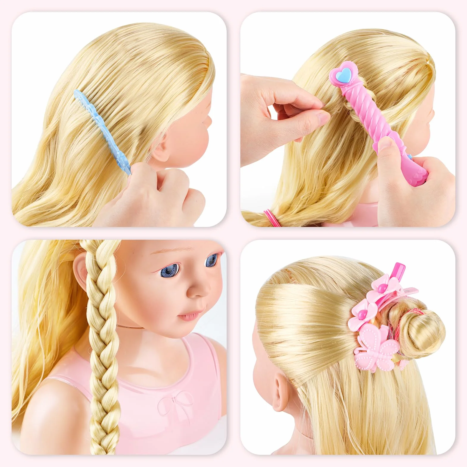 deAO Tête à Coiffer Enfant 27Pièces, Poupée Coiffure et Maquillage, Jouet Coiffure Créative pour Filles 3-10 Ans