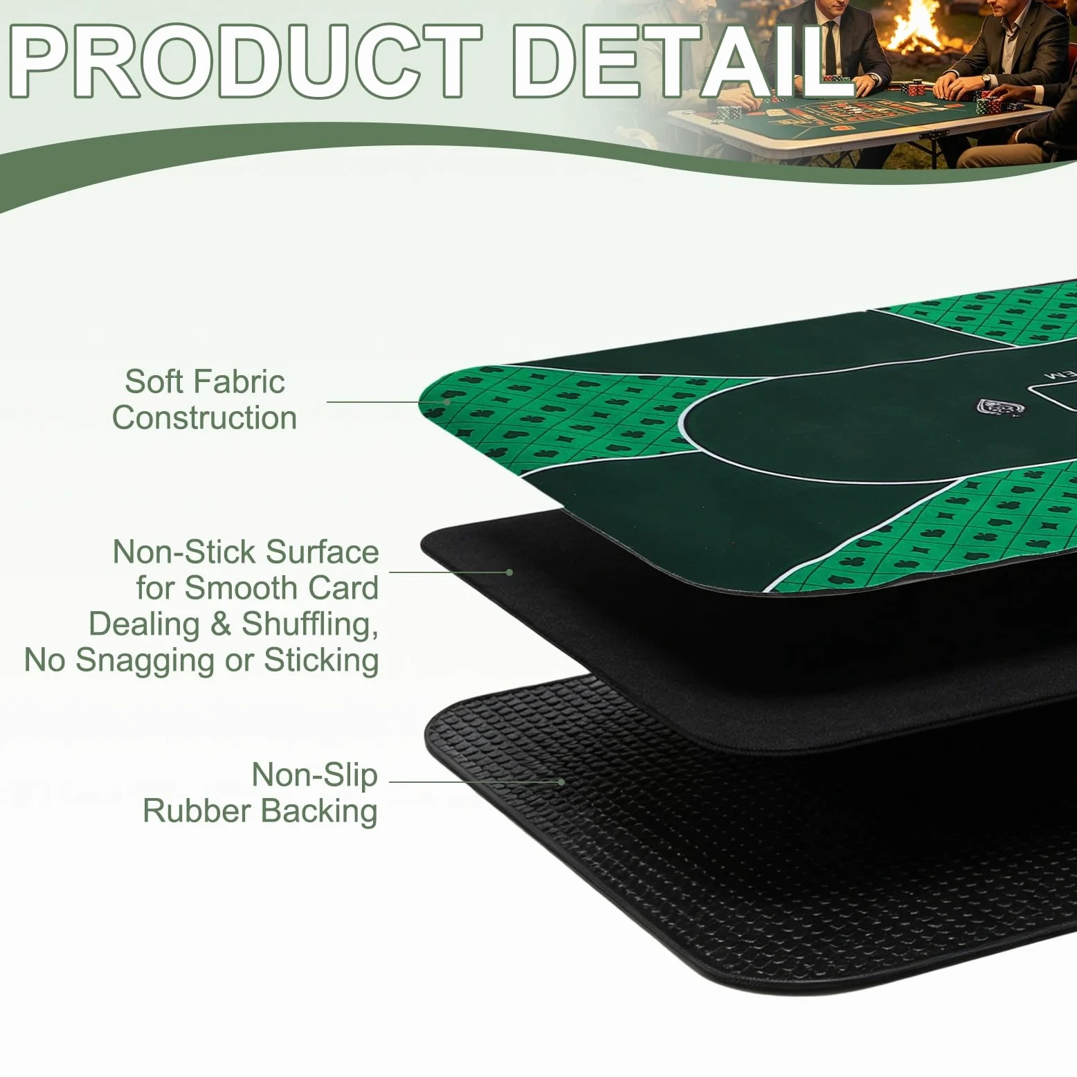 DTGN Tapis De Poker Portable, 180 x 90 cm Tapis De Poker en Caoutchouc Antidérapant Et Pliable, Dessus De Table Réducteur De Bruit avec Sac De Rangement en Polyester pour Jeux De Table