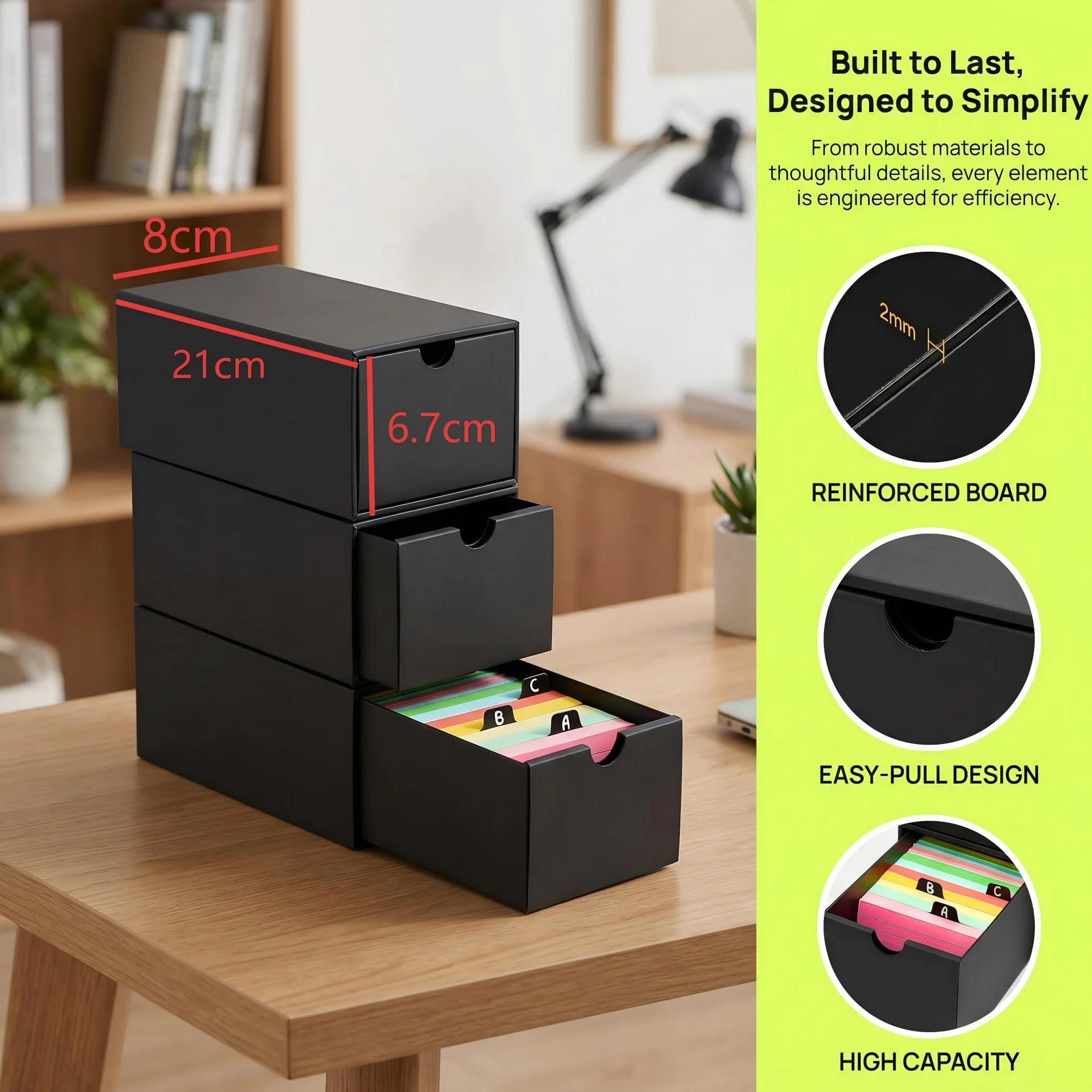 Boîte à Fiches A8, Boîte de Rangement pour Cartes 21.4 x 8 x 6.7 cm, Noir