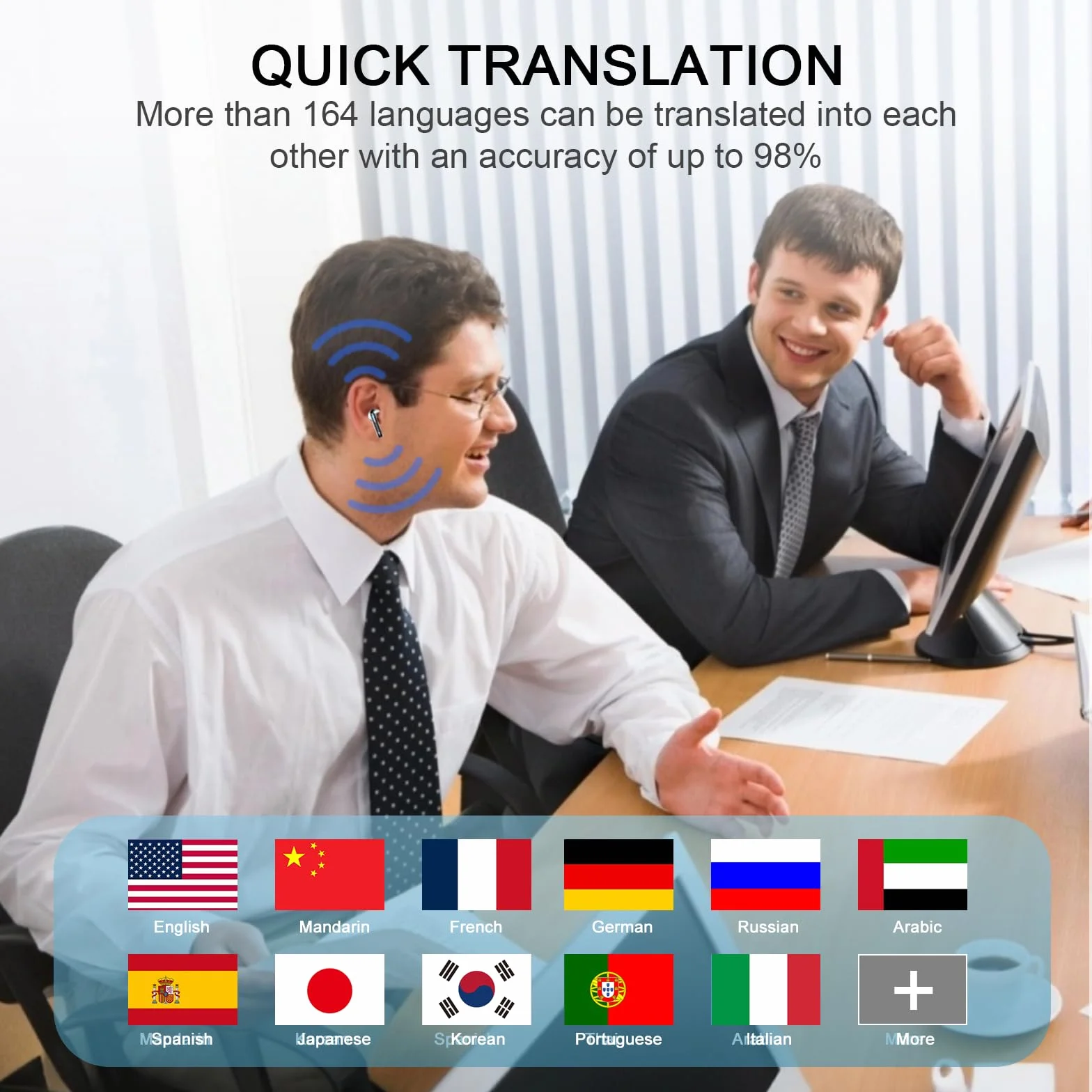 Ecouteur Traducteur Instantané Sans Fil Bluetooth 5.4 49H 164 Langues 3 en 1 Noir