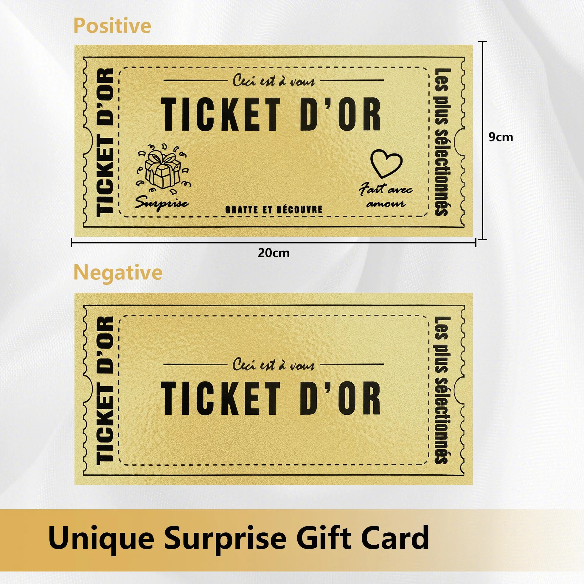 Carte à gratter Golden Ticket d'Or Personnalisable 6 Pièces Cadeau Surprise Anniversaire Saint-Valentin