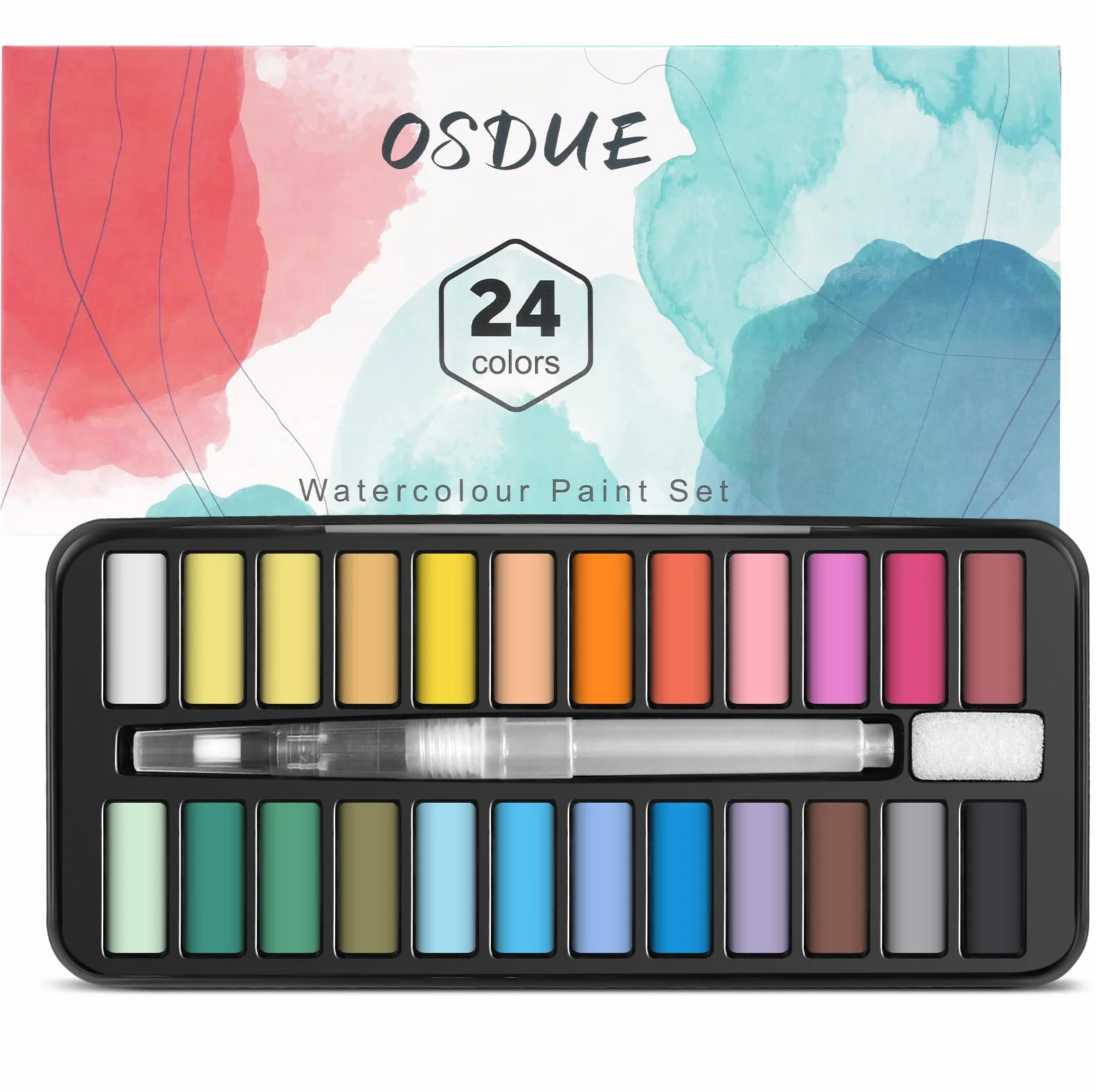 Kit de Peinture Aquarelle 24 Couleurs avec Brosses et Éponges, Palette de Poche pour Artistes