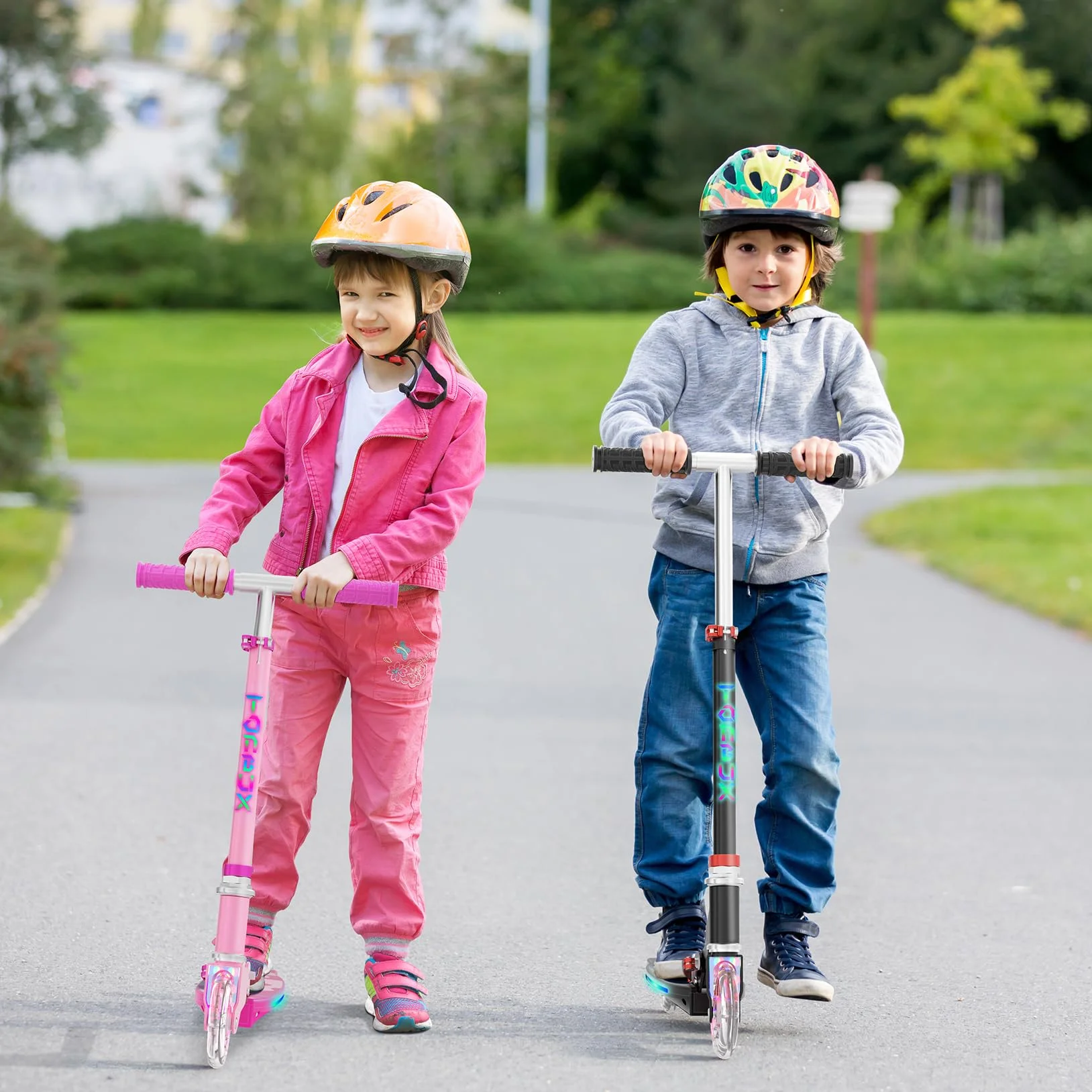 TONBUX Trottinette Enfants Hauteur Réglable 4 Niveaux Pliable Légère 5-12 Ans