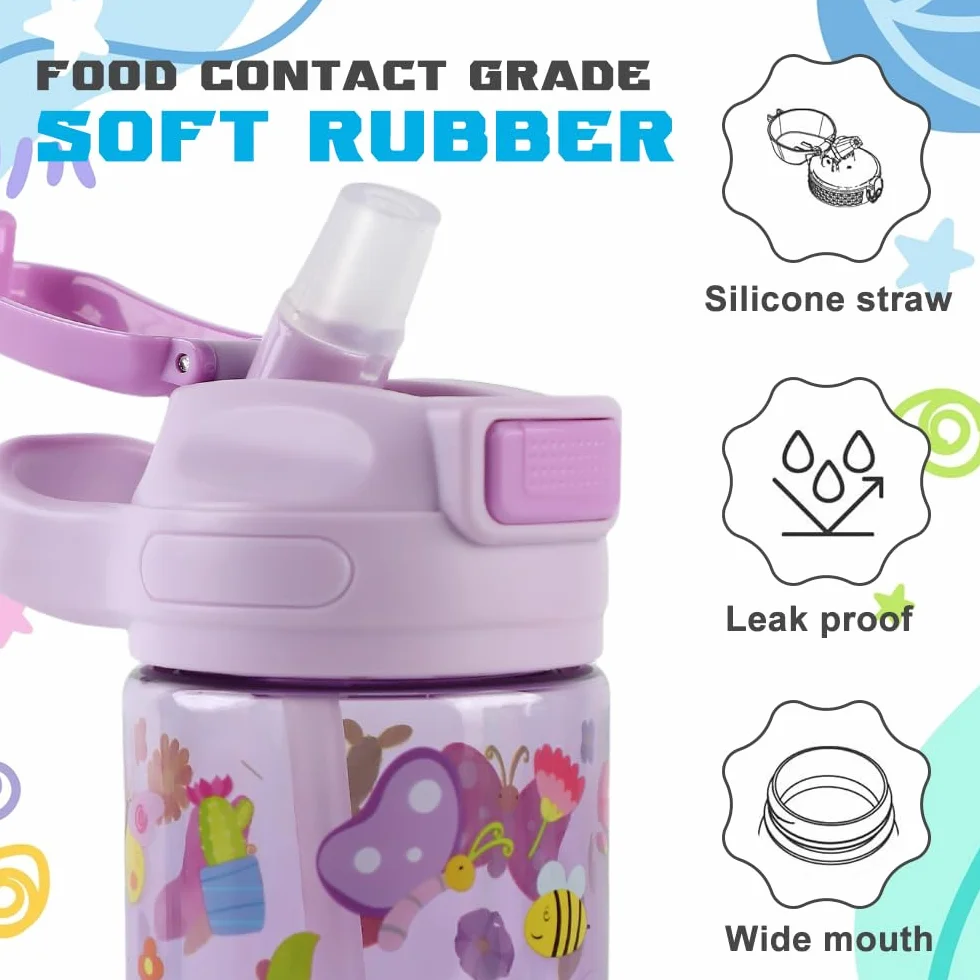 Gourde Enfant 400ml Anti Fuite Sans BPA avec Paille Papillon