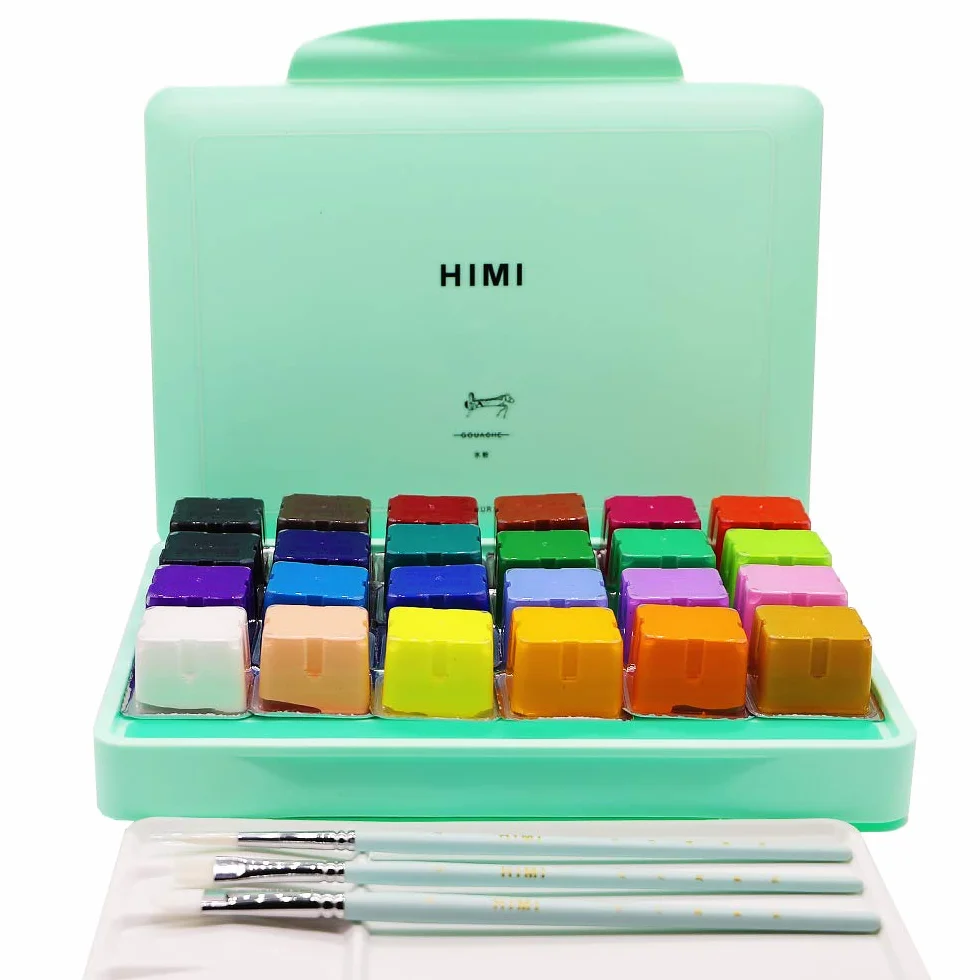 HIMI Ensemble peinture gouache 24 couleurs 30 ml non toxique pour toile papier aquarelle débutants artistes