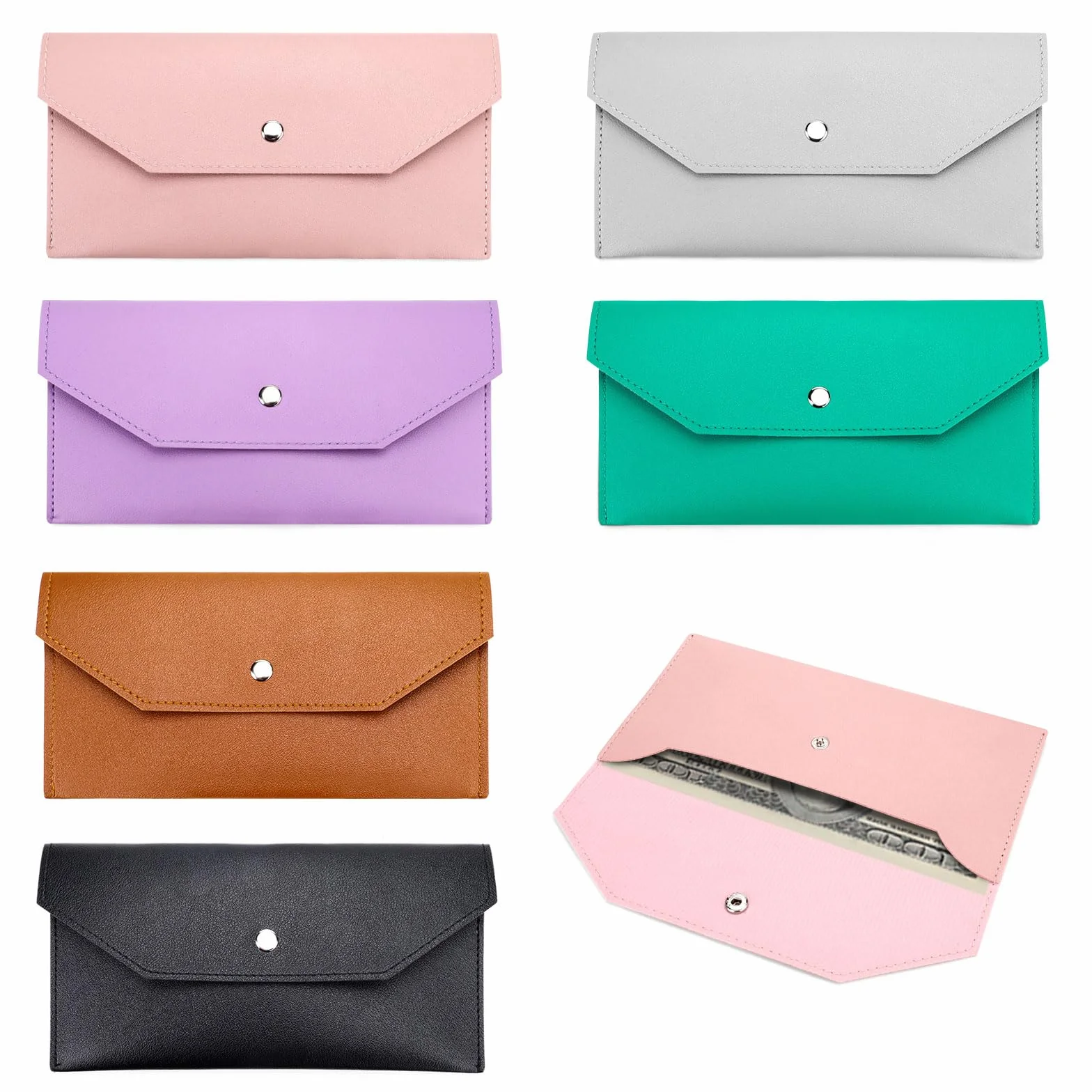 Lot de 6 Portefeuilles Enveloppes en Cuir PU pour Espèces, Organiseur Porte-Monnaie Réutilisable