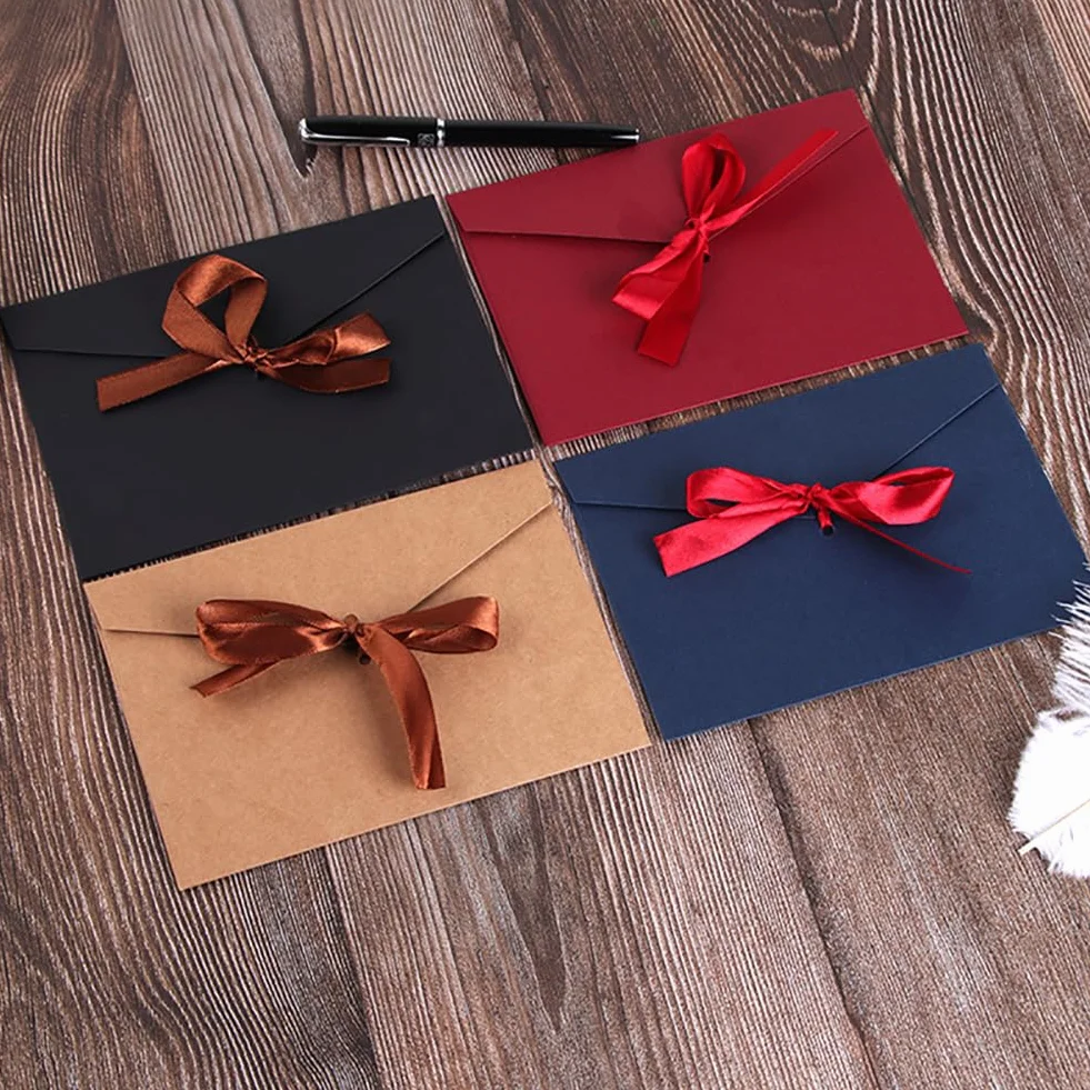 Lot de 10 enveloppes en papier kraft 20 x 11cm pour cartes cadeaux, invitations, lettres vintage avec rubans
