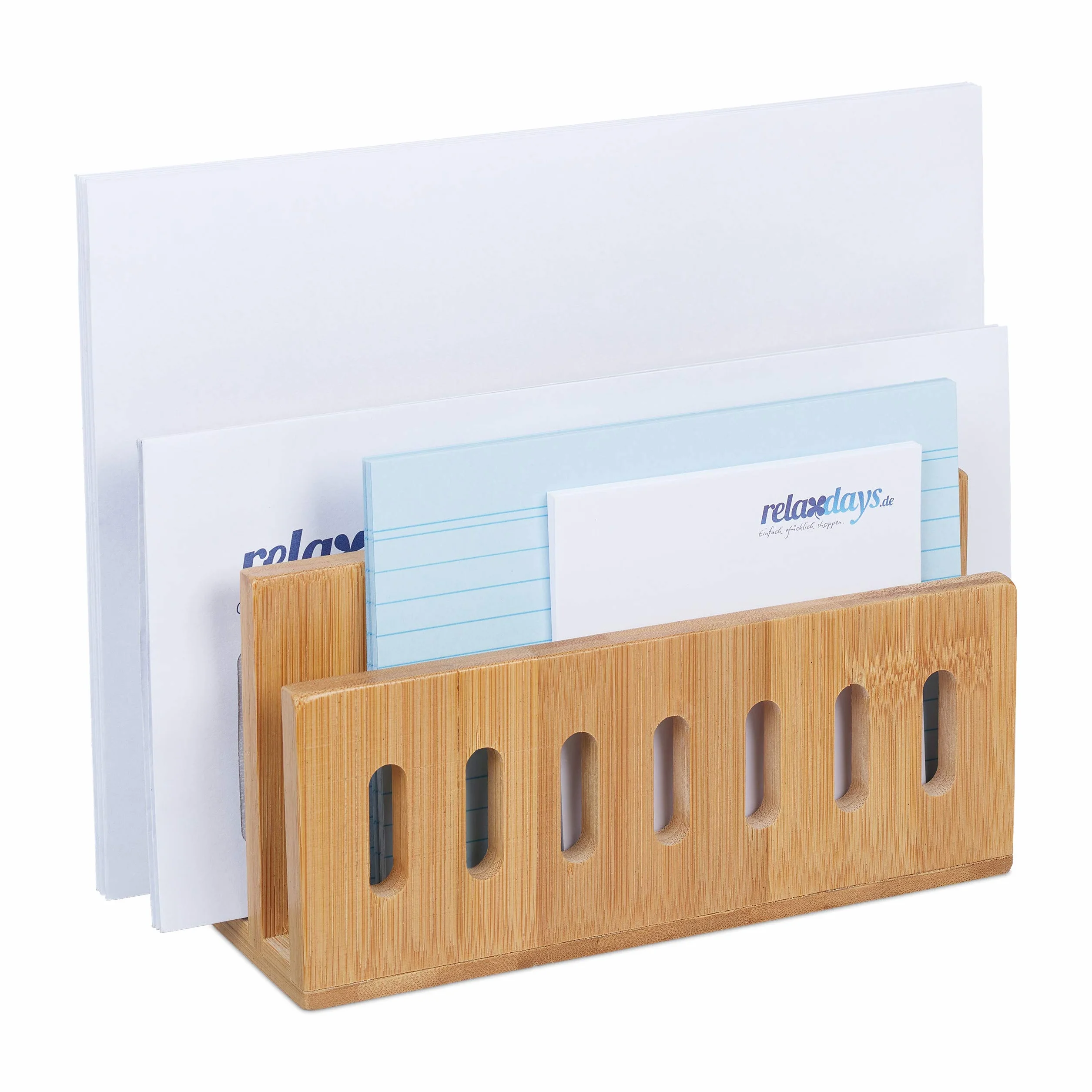 Relaxdays Organiseur Bureau Bambou 3 Compartiments Trieur Courrier Porte-Documents 13x18x8 cm Nature