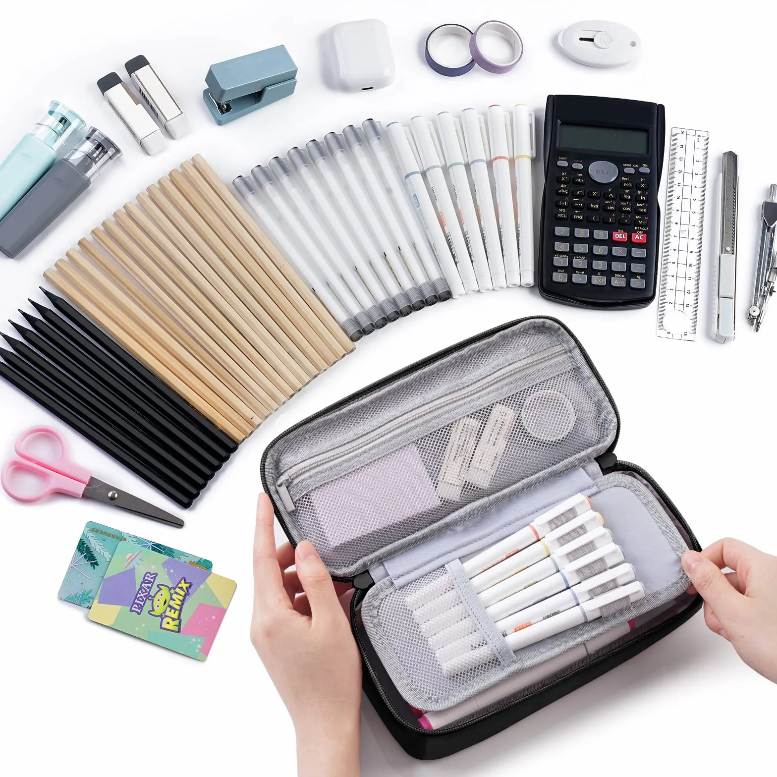 WEMATE Trousse Pliable Grande Capacité en Toile Noir pour École Bureau