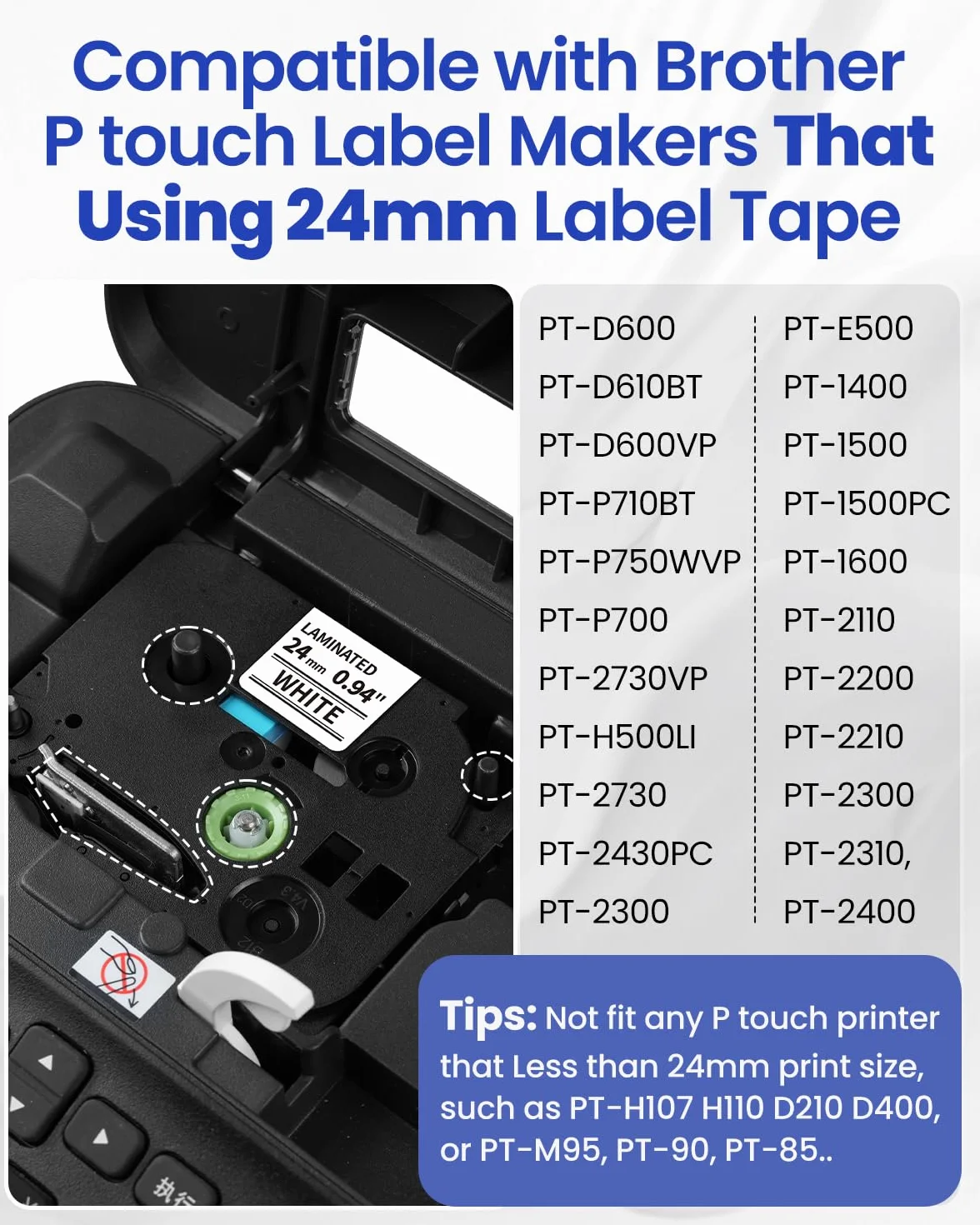 MarkField TZe-251 24mm Ruban Compatible Brother P-touch Noir sur Blanc TZ TZe251 0.94" Cassette 4 Pack