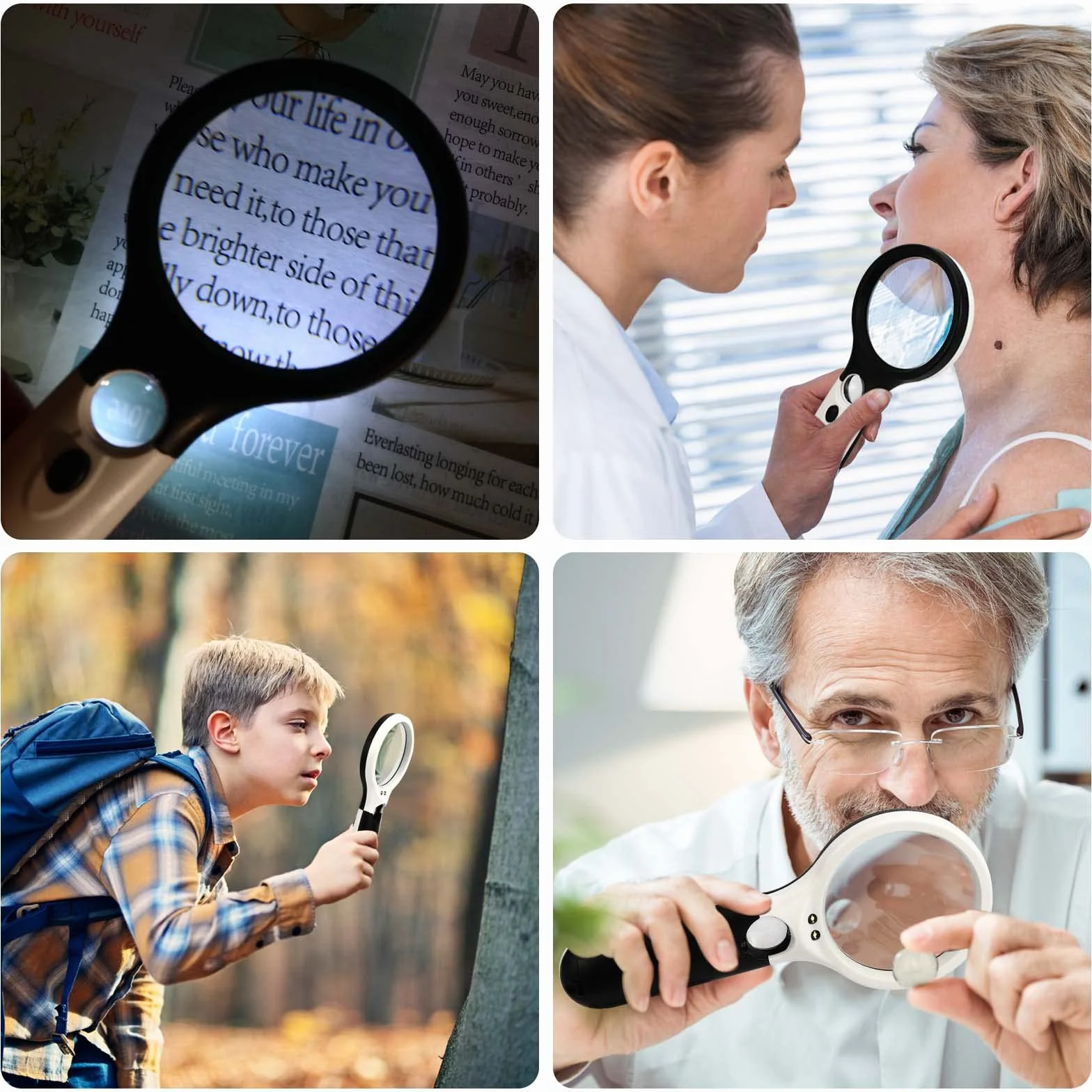 Loupe avec lumière 10X-30X double lentille 3 LED portable pour lecture personnes âgées enfants