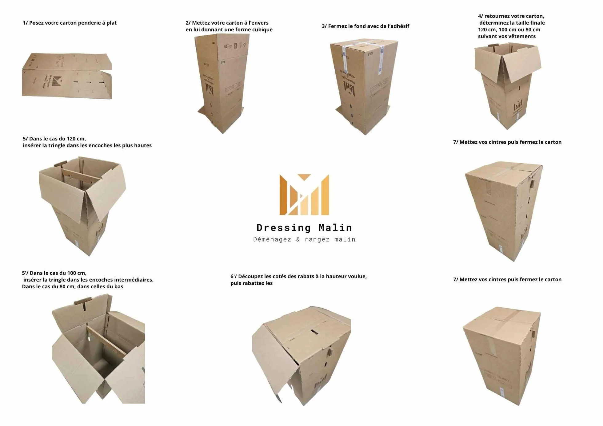 Cartons Penderie XXL Réglables 80/100/120 cm Lot de 3 Carton Recyclé Capacité 30 kg