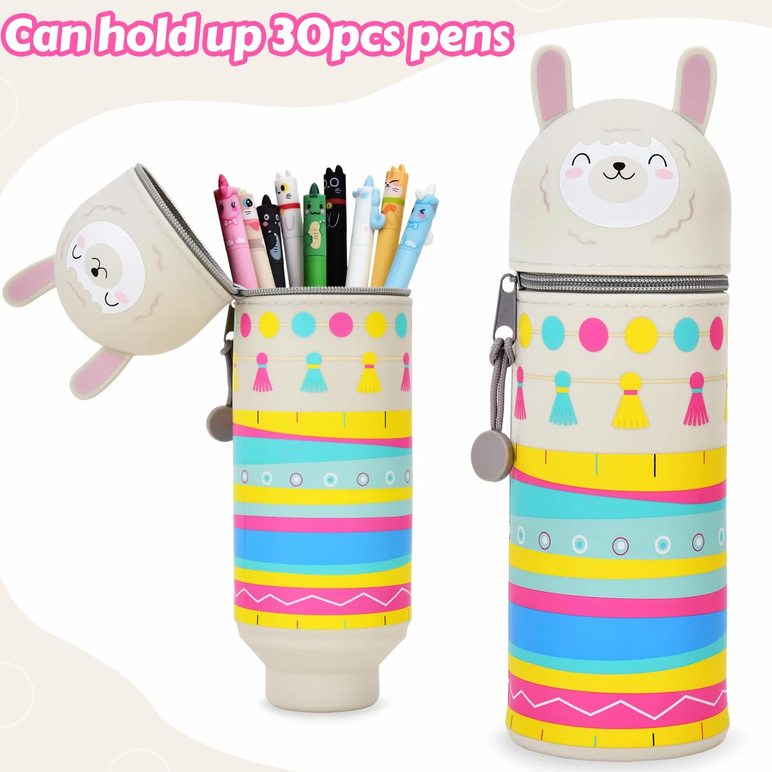 Trousse en silicone souple 2 en 1 Kawaii LAMA, porte-stylo de bureau, hauteur 18,5 cm