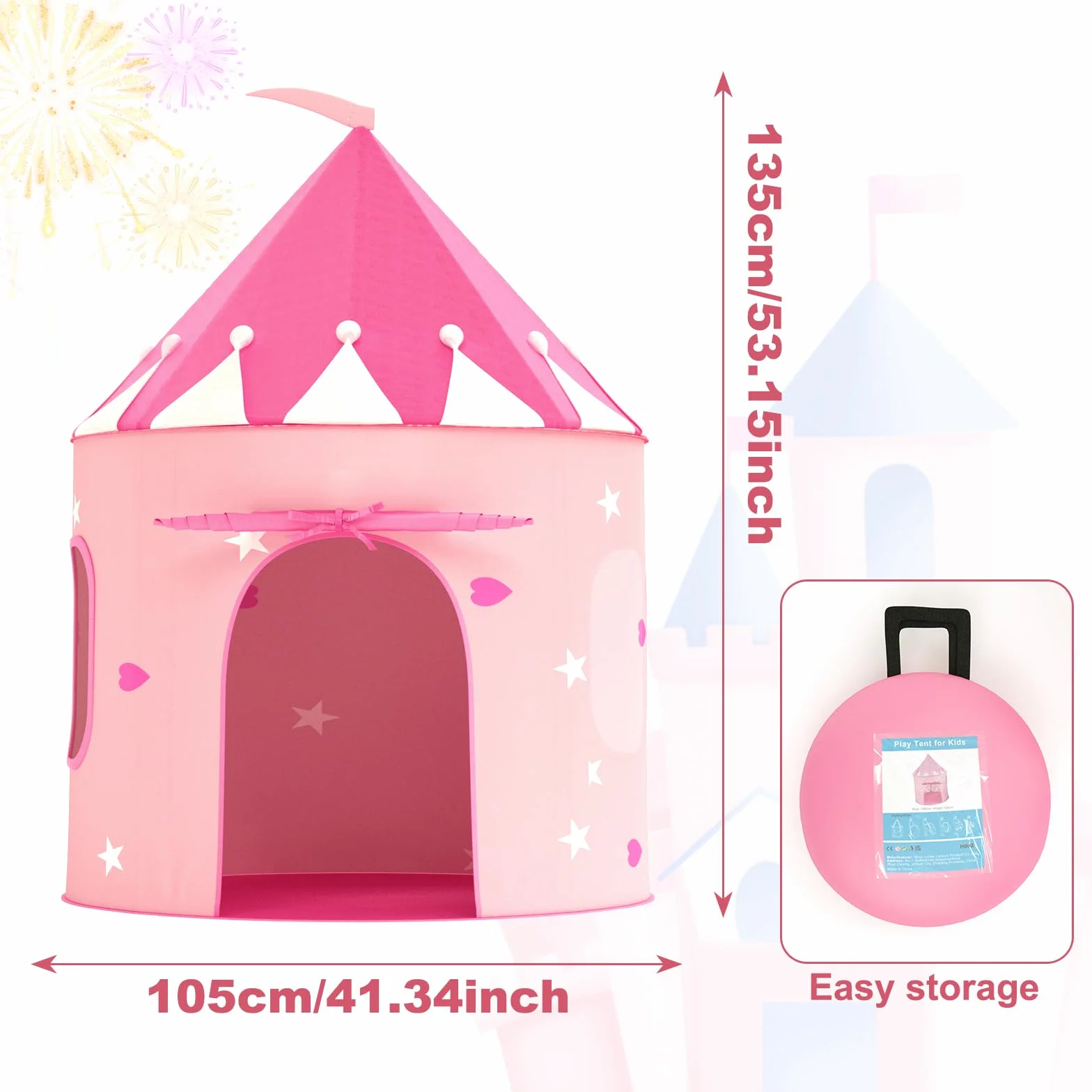 KORIMEFA Tipi Enfant Tente de Jeu Pop-up Portable Cabane Intérieur Exterieur Rose