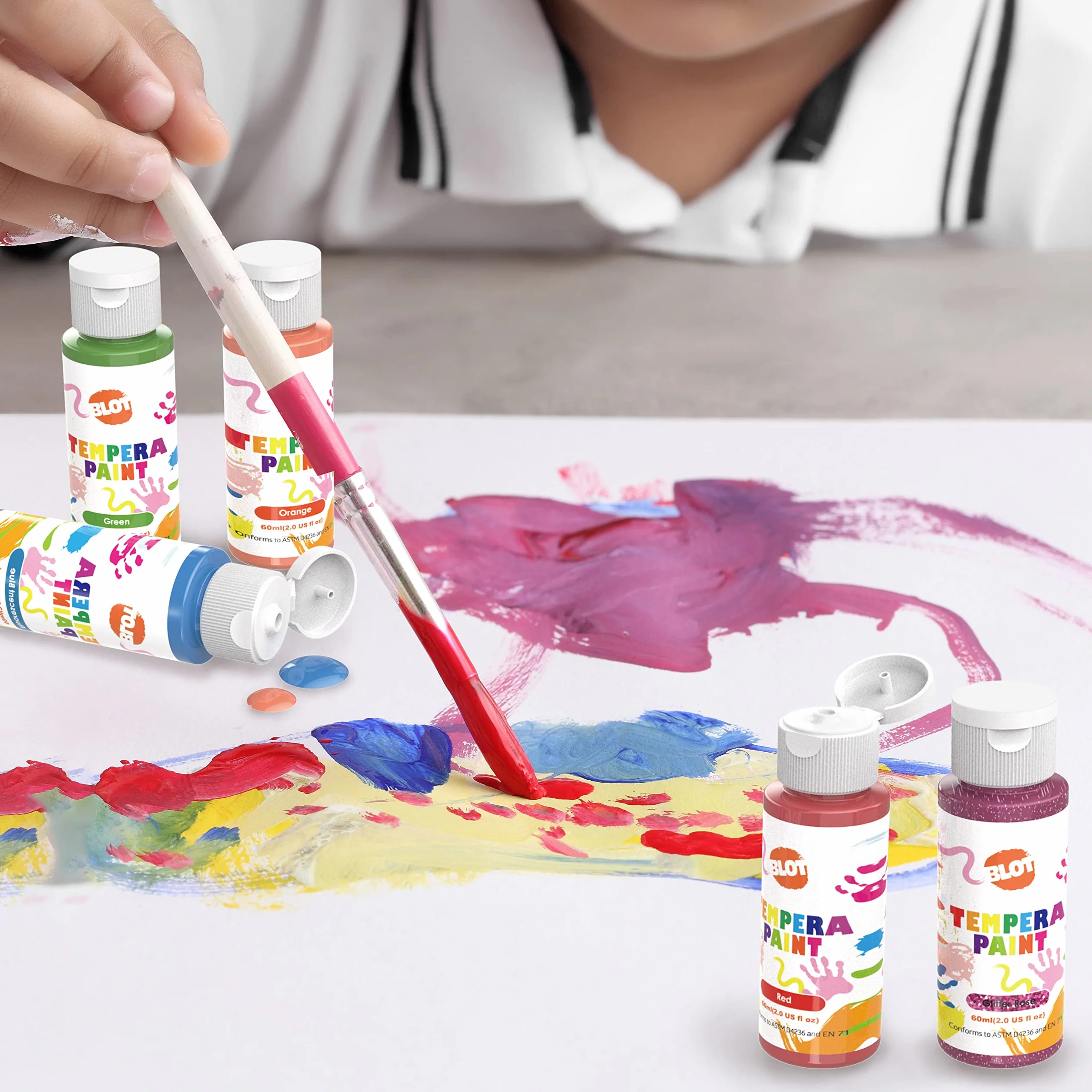 BLOT Tempera Peinture Enfants 18 Couleurs Peinture Doigt Lavable Non Toxique avec Pinceaux
