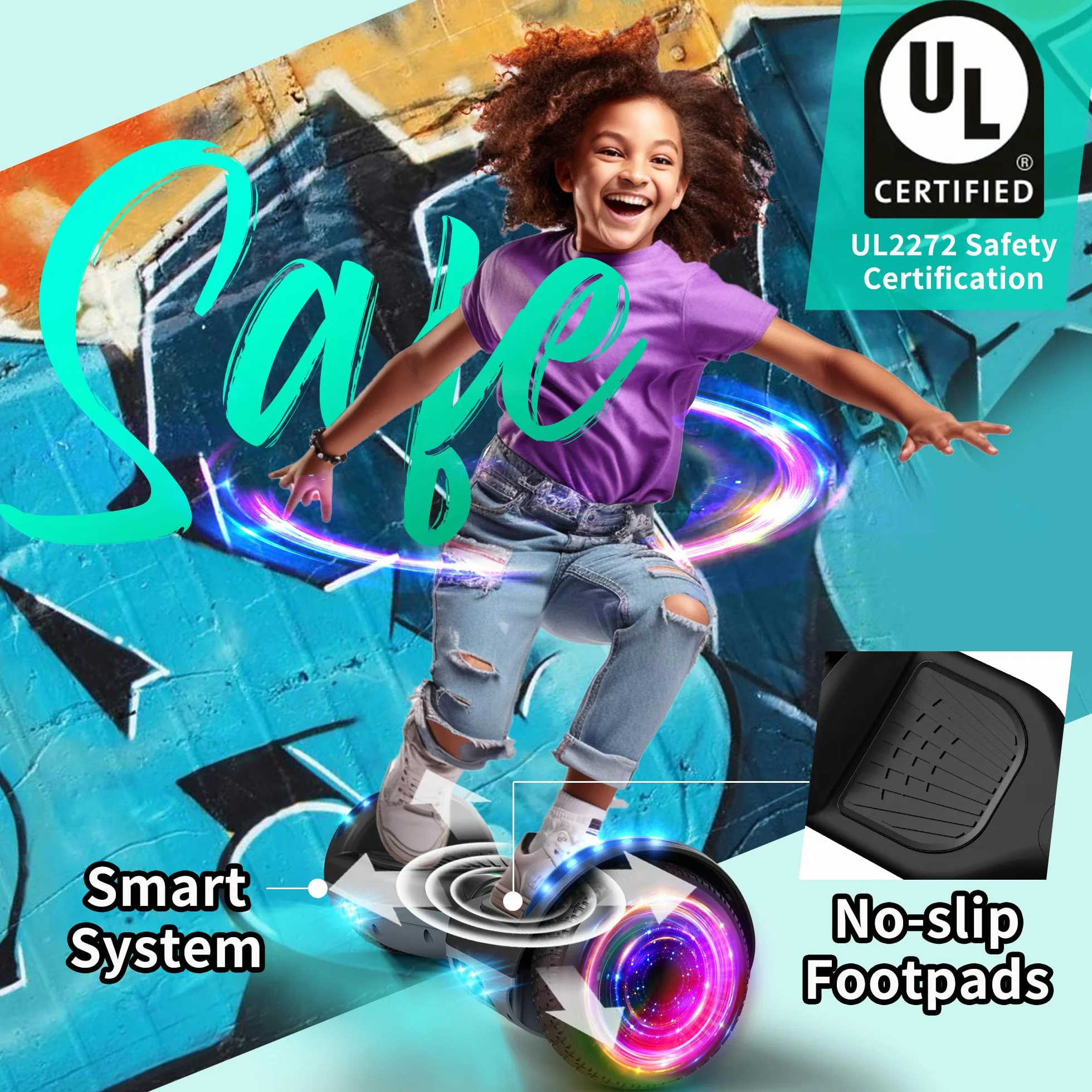 Hoverboard 6,5 Pouce LED Phare Bluetooth Cadeau Enfants