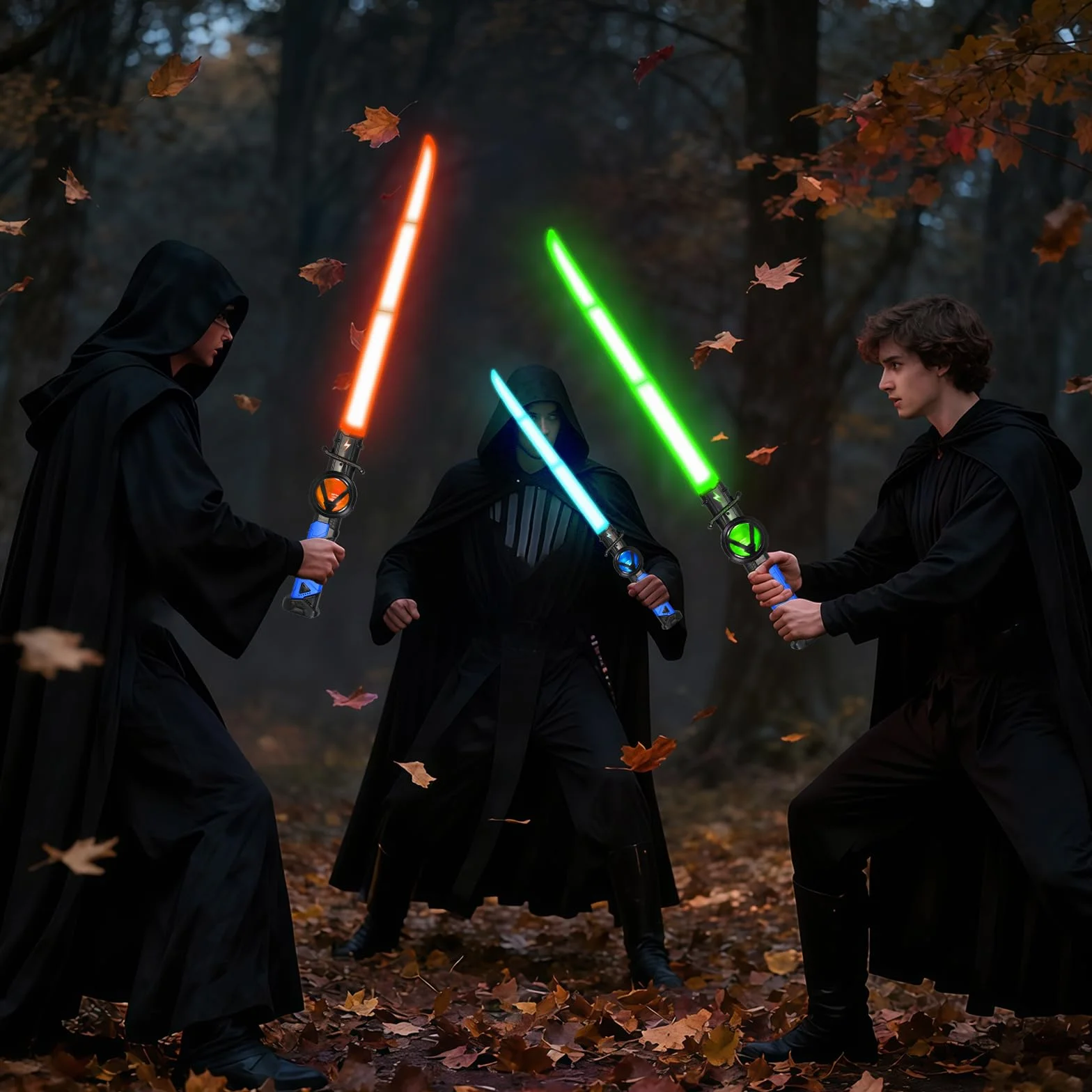 Sabre Laser Enfants 2 Pièces Télescopique LED Rechargeable Bleu Rouge 15 Couleurs Halloween Noël Cosplay