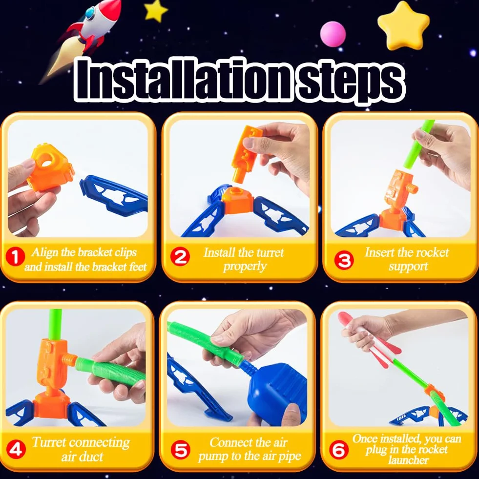 Lanceur de Fusée Jouet Fusée Air Kit avec 6 Roquettes Mousse Enfant 3-12 Ans Cadeau Anniversaire