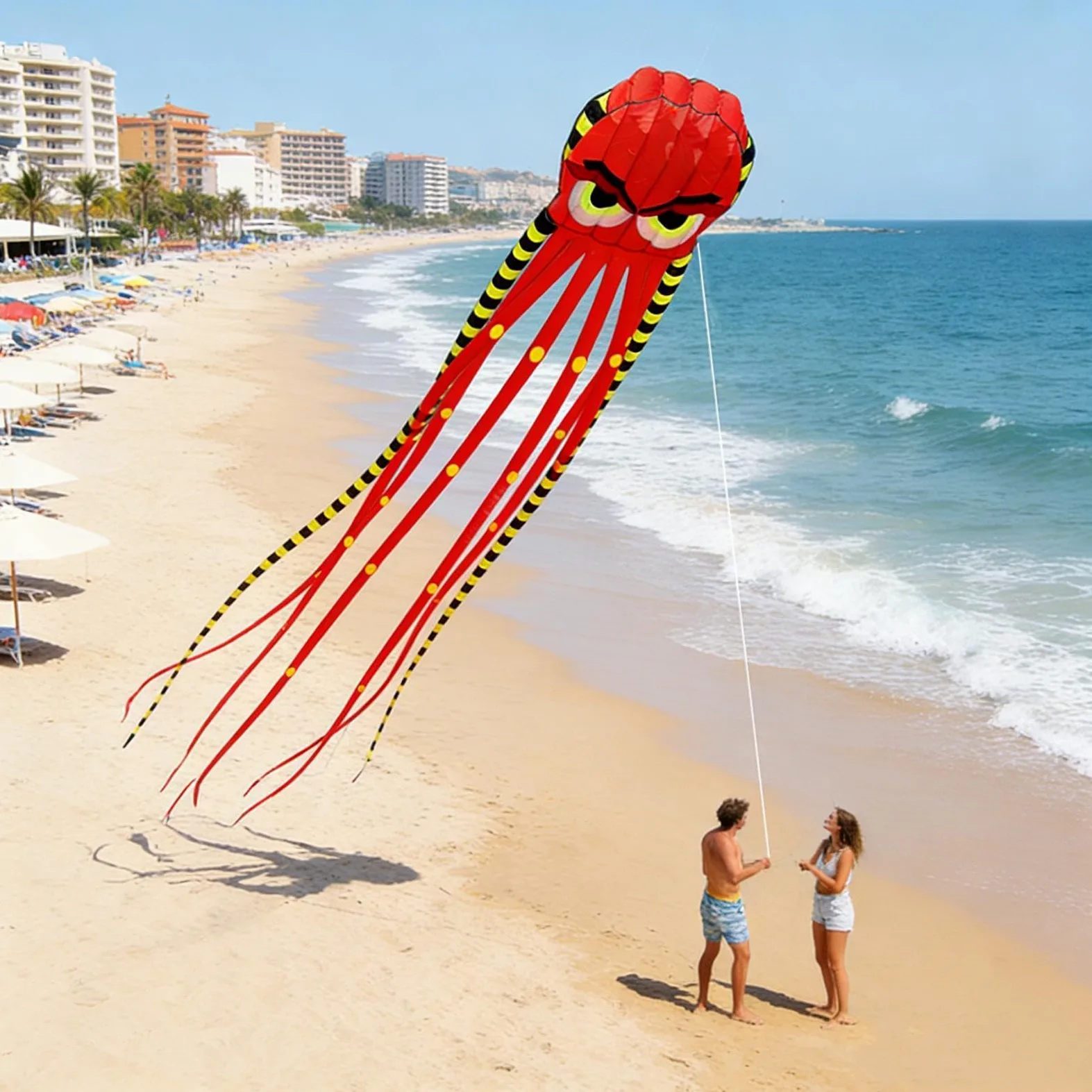 Cerf-volant pieuvre – Grand jouet d'extérieur de 7,9 m | Cerf-volant géant pieuvre de 7,9 m | Cerf-volant de plage pour adultes | Pour famille, vacances d'été, anniversaire, fête en plein air, jardin