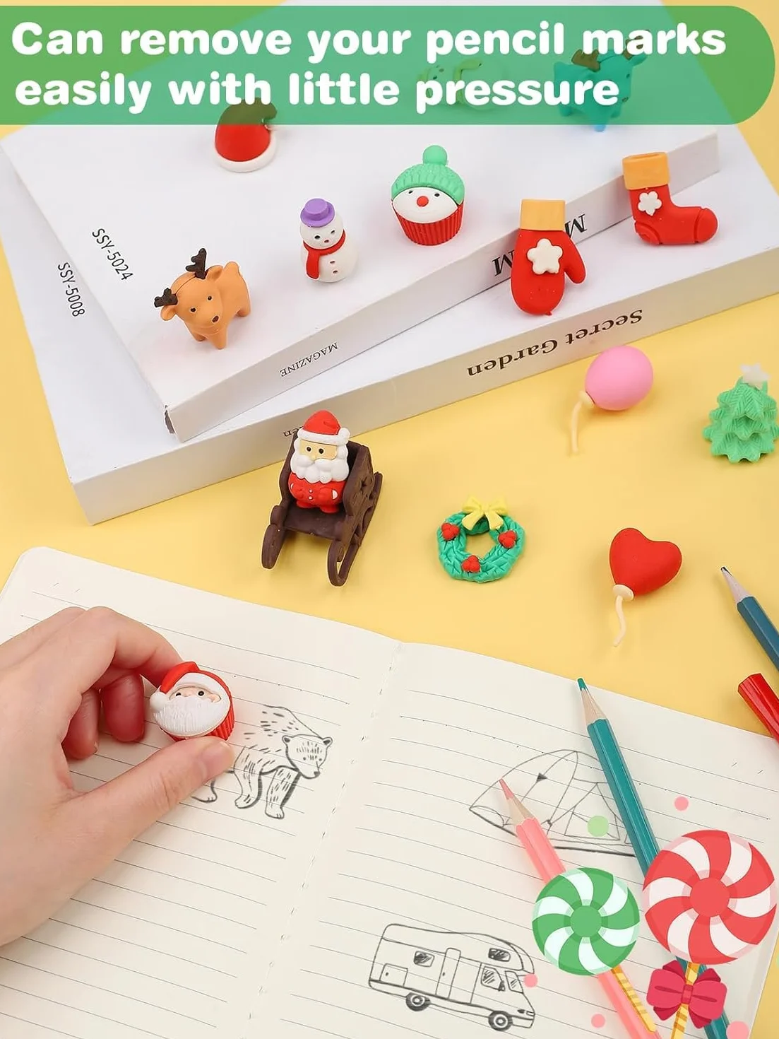 Gommes de Noël 3D 60 Pièces Puzzle à Assembler Père Noël Renne Bonhomme de Neige Sapin de Noël