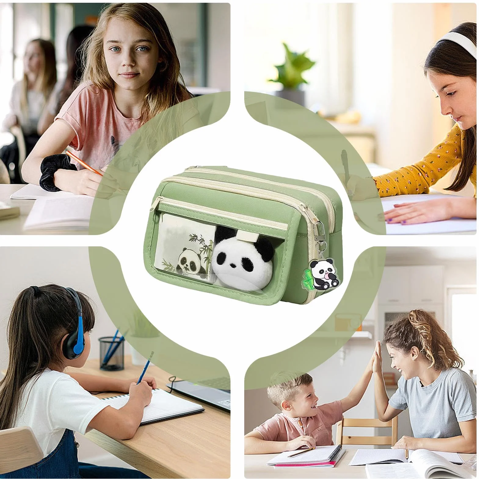 Trousse Scolaire Panda Grande Capacité Étui à Crayons Kawaii Sac à Crayons Plusieurs Compartiments