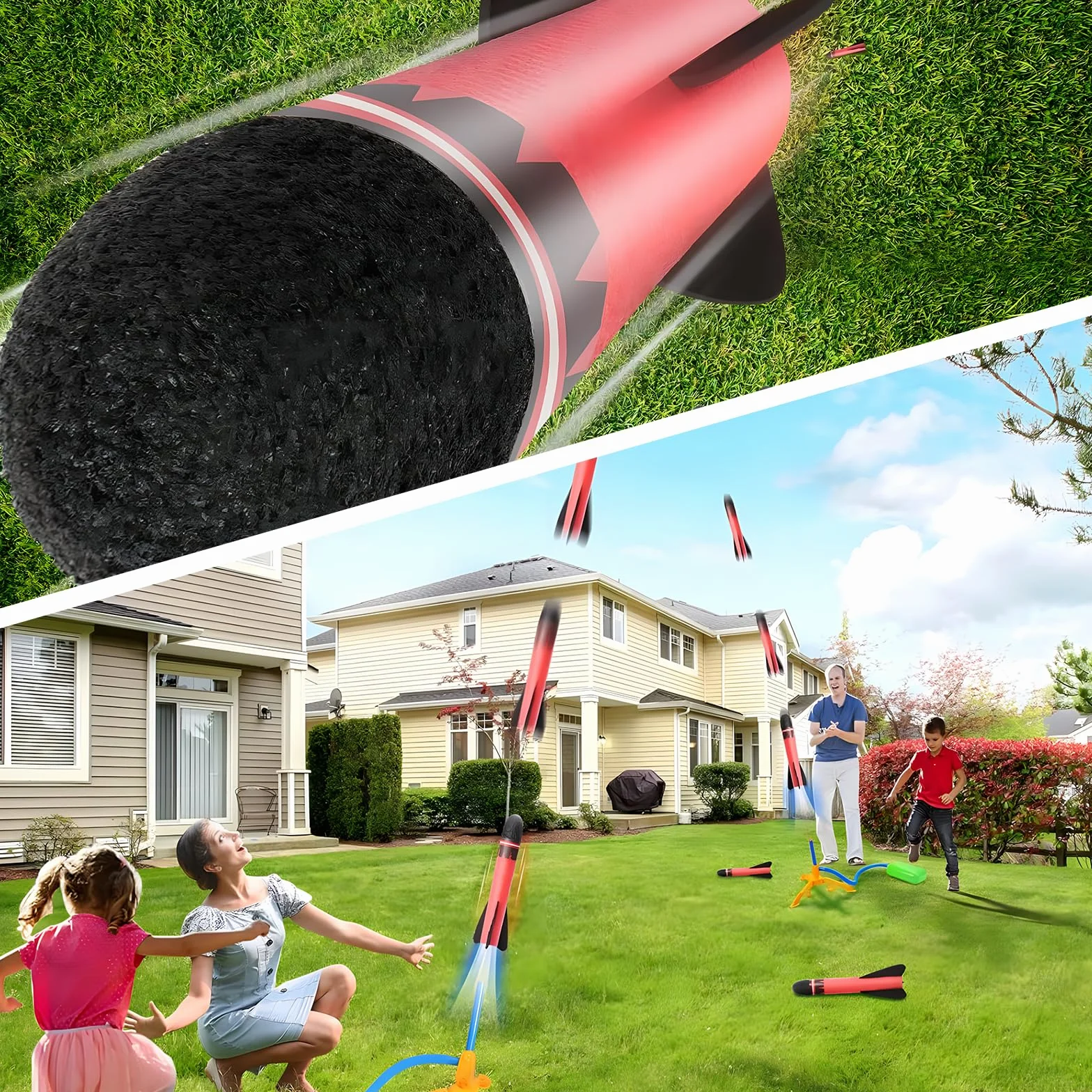 Jouet Fusée Nouvelle Version Air Rocket avec 4 Lance-Rocket en Mousse pour Enfant 2-12 Ans Garçon