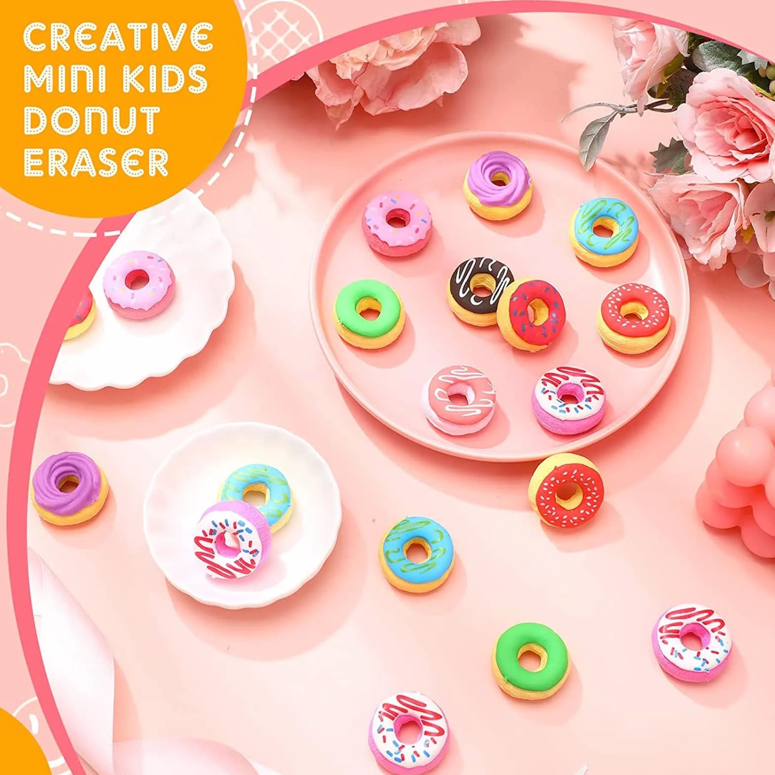Gommes à Donut Kawaii Enfant 18 Pièces Gomme Souple Créative Effacement Propre Papeterie