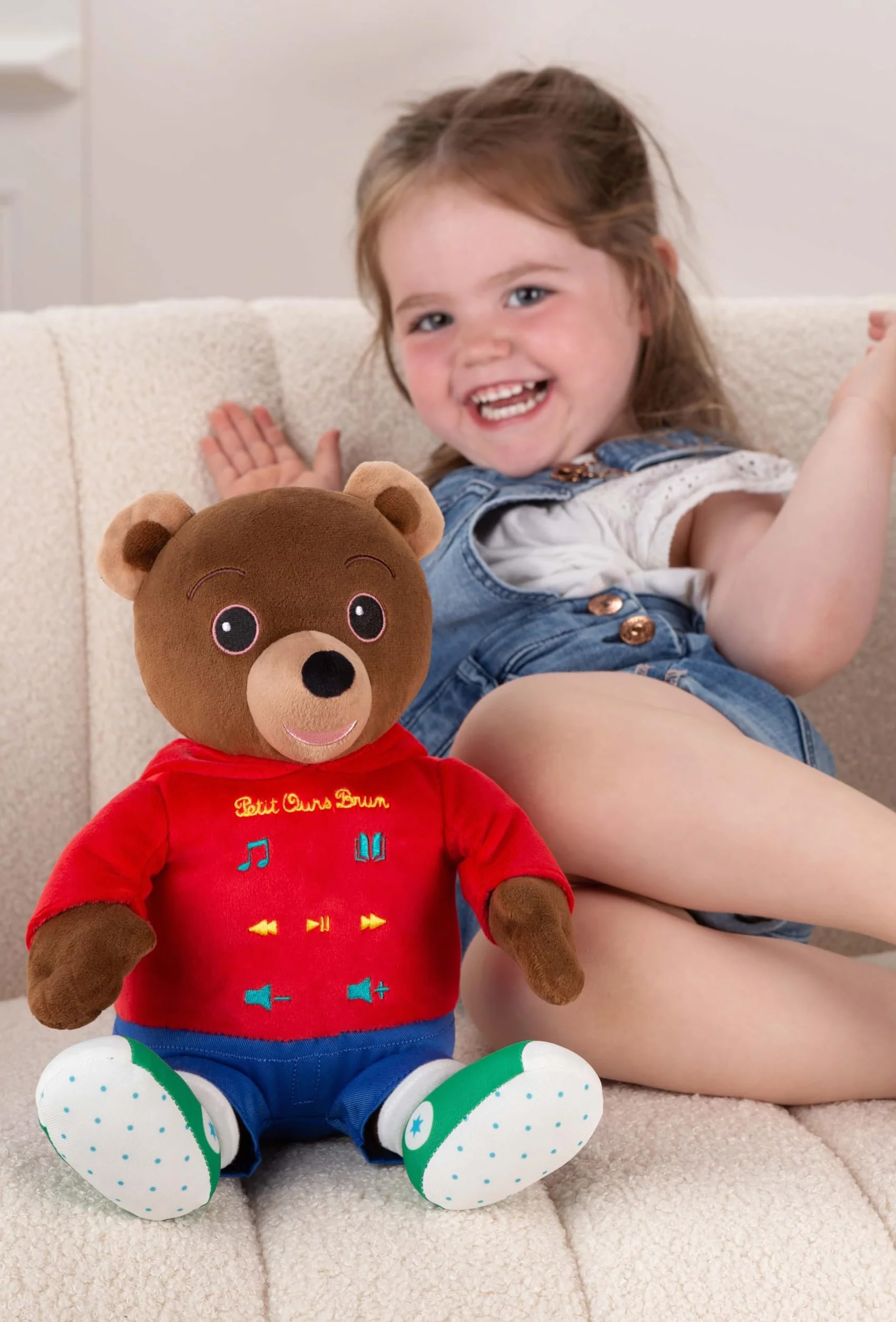 Peluche Interactive Petit Ours Brun 50 Ans 28 cm Marron Rouge Boîte Cadeau Version FR