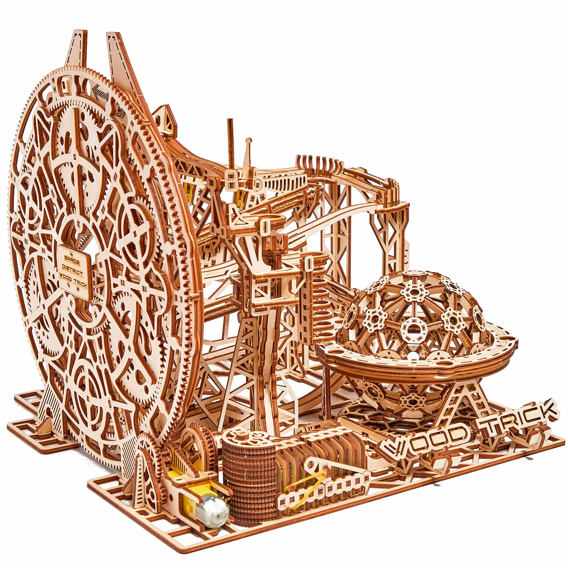 Wood Trick Galaxy Marble Run - Puzzles 3D en Bois à Construire pour Adultes et Enfants - Fonctionnement électrique - Kits de modèles en Bois de Montagnes Russes pour Adultes et Adolescents | [678 Pièces] Montagnes Russes Motorisées - 3 Voies - Kit de Maqu