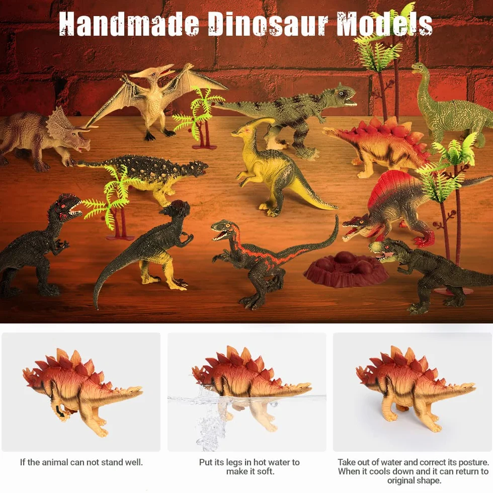 FRUSE Dinosaure Jurassic Jouet 145x98cm Tapis 12 Pièces Figurine Réalistes T-Rex Carnotaurus Boîte Rangement Jouets éducatifs Cadeau Enfants 3-6 Ans