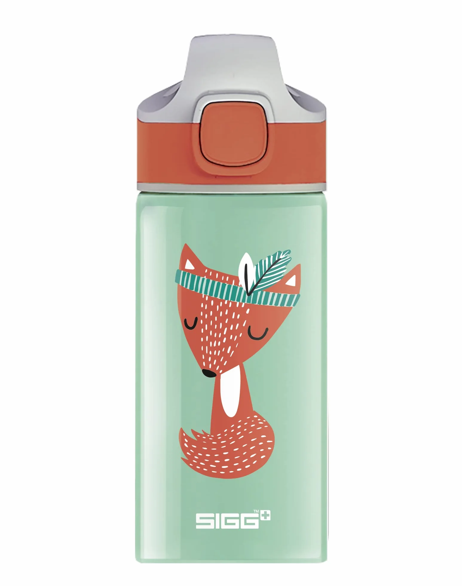 Sigg Gourde Enfant Aluminium Paille 0,4L Étanche Sans BPA Vert Motif Renard Indien