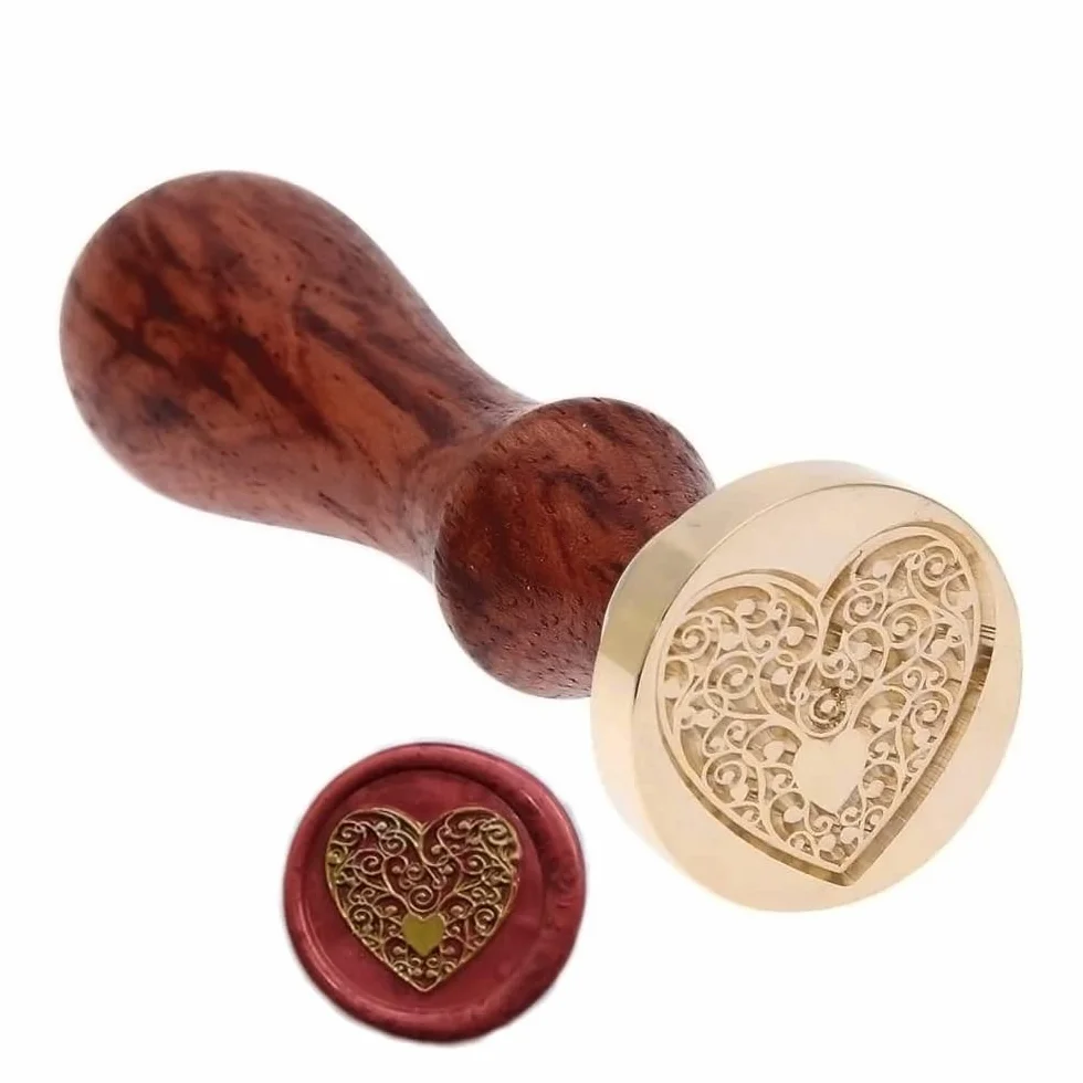 Tampon de Cire en Laiton 2 Pcs Vintage avec Poignée en Bois pour Carte, Invitation