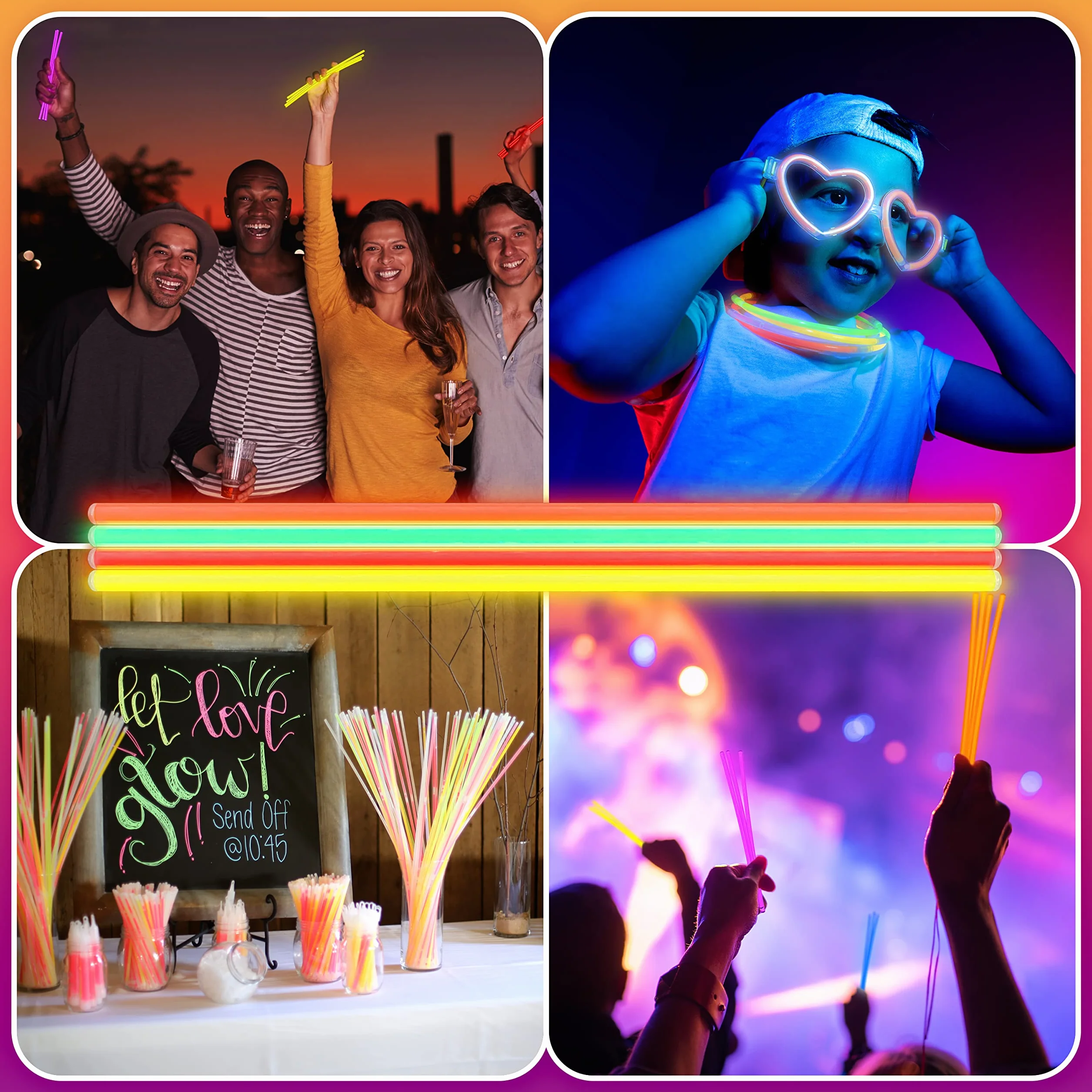 MolinoRC 50x Set de bracelets fluorescents lumineux 6 Couleurs Enfants Accessoires de fête avec connecteurs